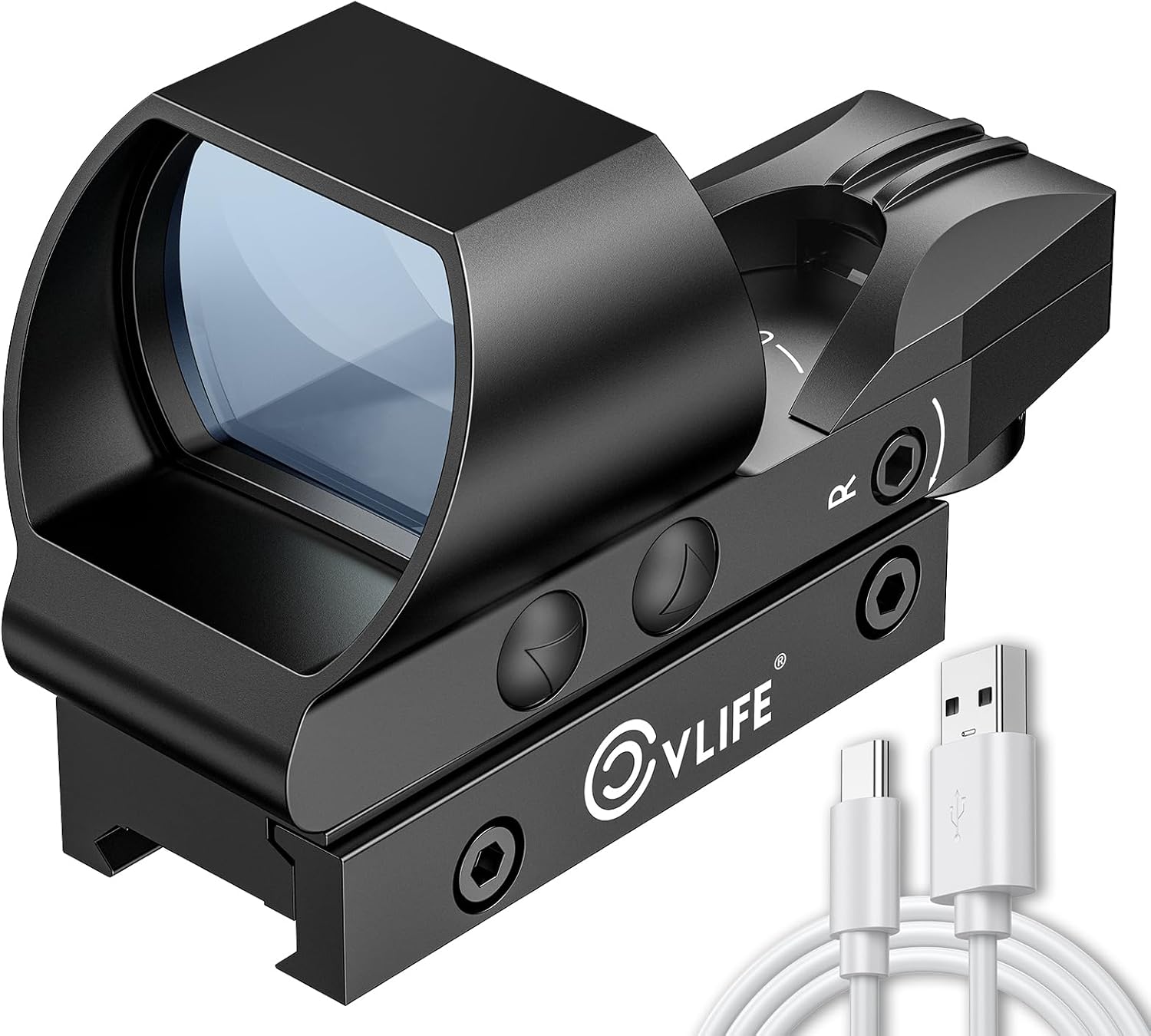 CVLIFE FoxSpook Rechargeable Multiple Reticle Green Dot Sight, 40mm (1.6") Large Lens Open Reflex Sight for Astigmatism, Optic Scope for 21mm Picatinny Rail, Lower 1/3 Co-Witness