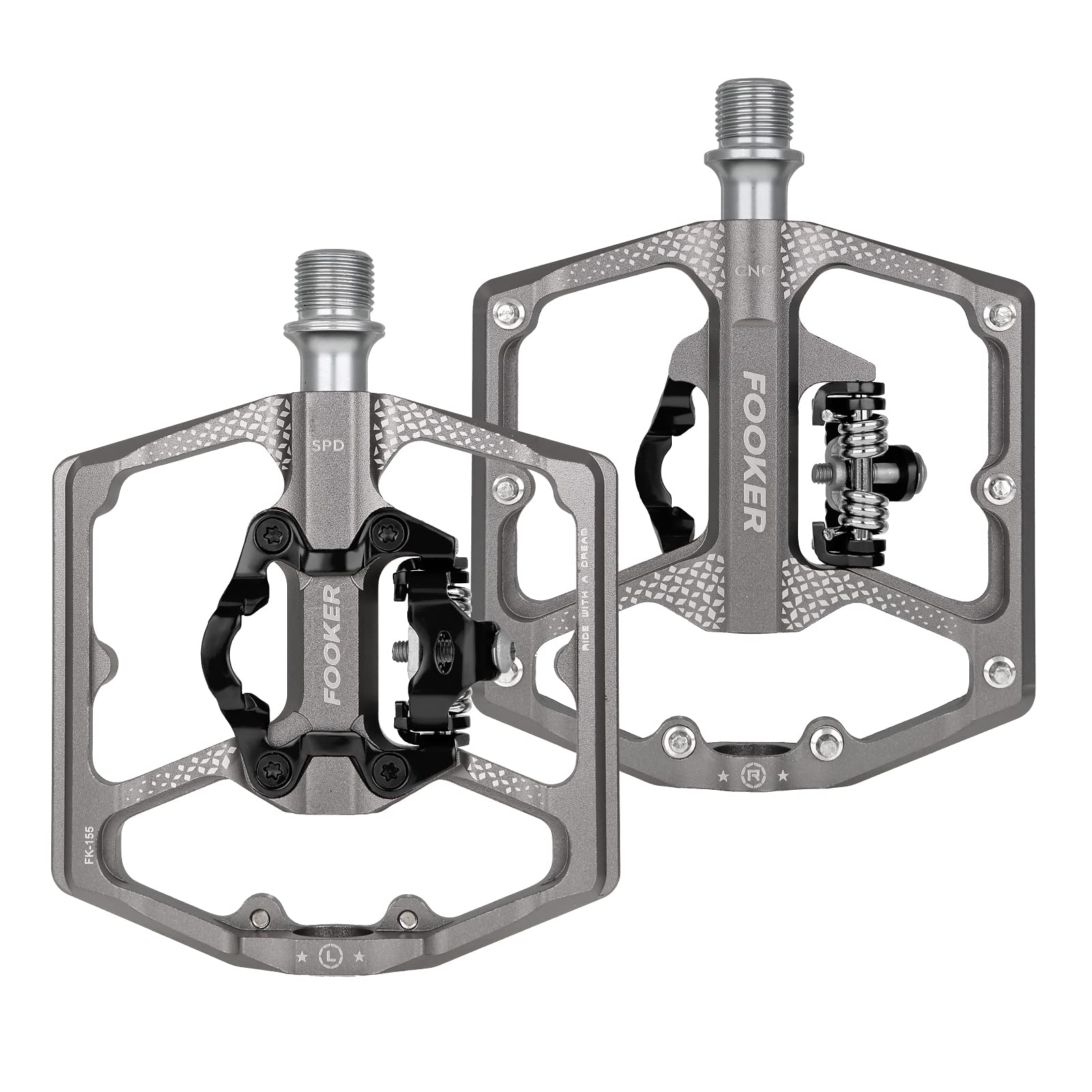 'FOOKER MTB Mountain Bike Pedals, Dual Function Flat and Pedal,3 Sealed Bearing Flat Platform Compatible with Clipless Pedal Aluminum 9/16'' Pedals with Cleats for Road Mountain BMX MTB'