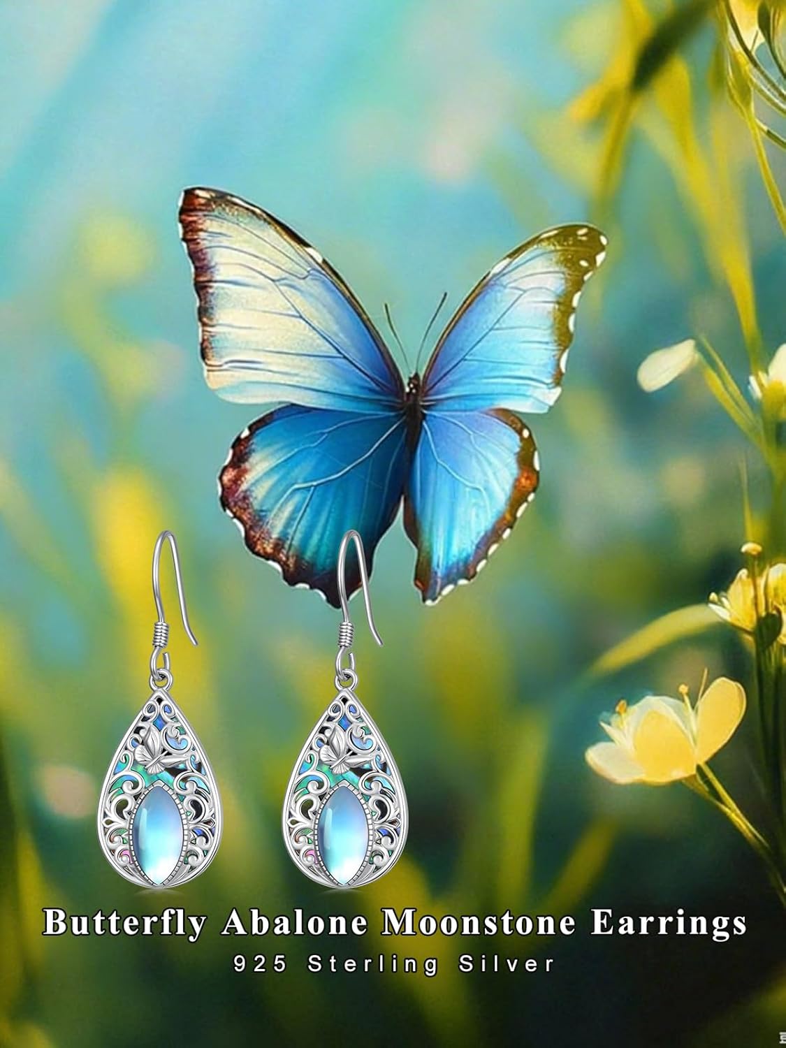 Dorunmo Filigree Earrings Sterling Silver Moonstone Teardrop Filigree Abalone Shell Drop Dangle Earrings Leverback Jewelry - Image 6