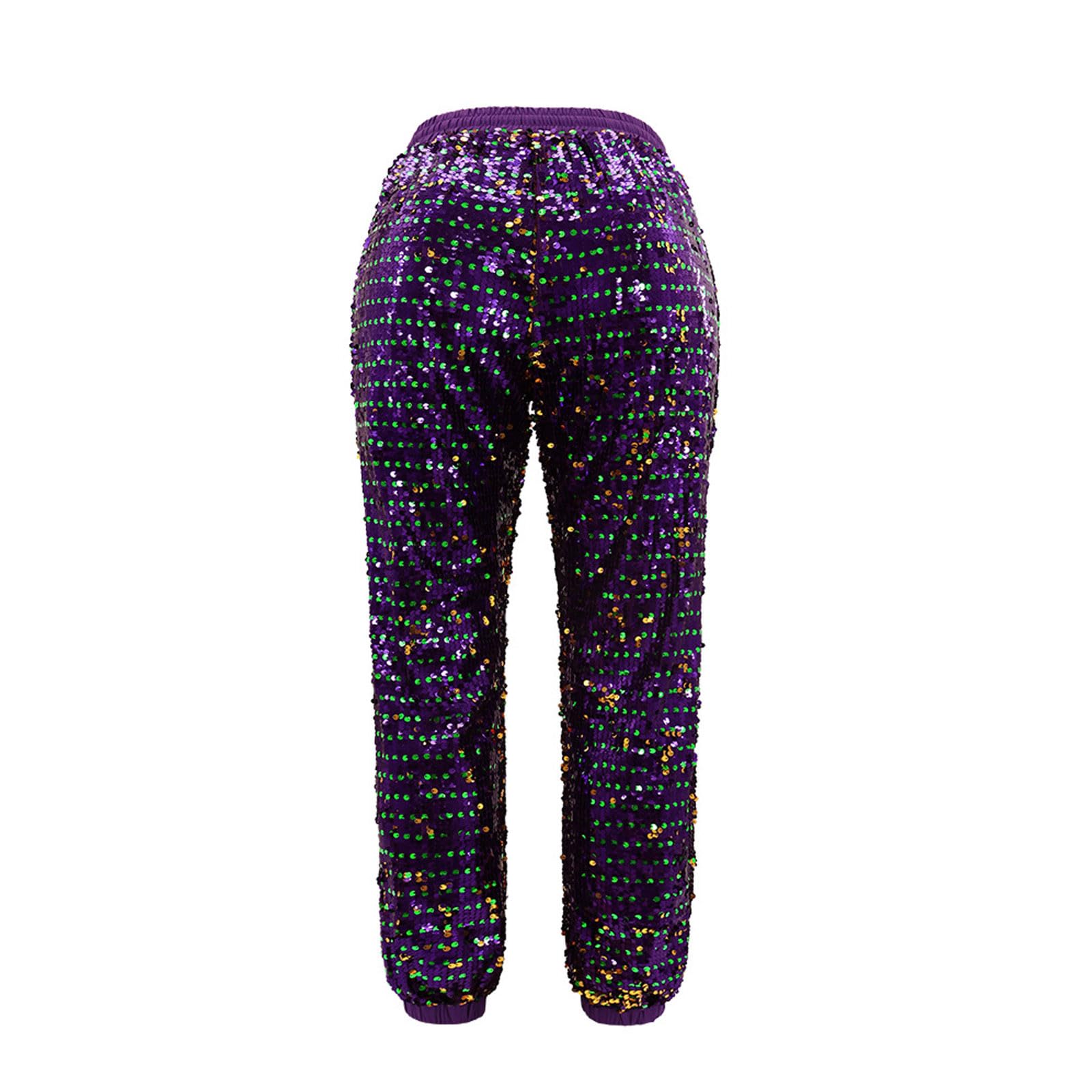 Pantaloni Donna Eleganti Paillettes Pantalone Brillanti Culotte Larghi Casual Elegante Completo Scintillii Zampa Elasticizzati Gamba Brillantini Pantaloncini