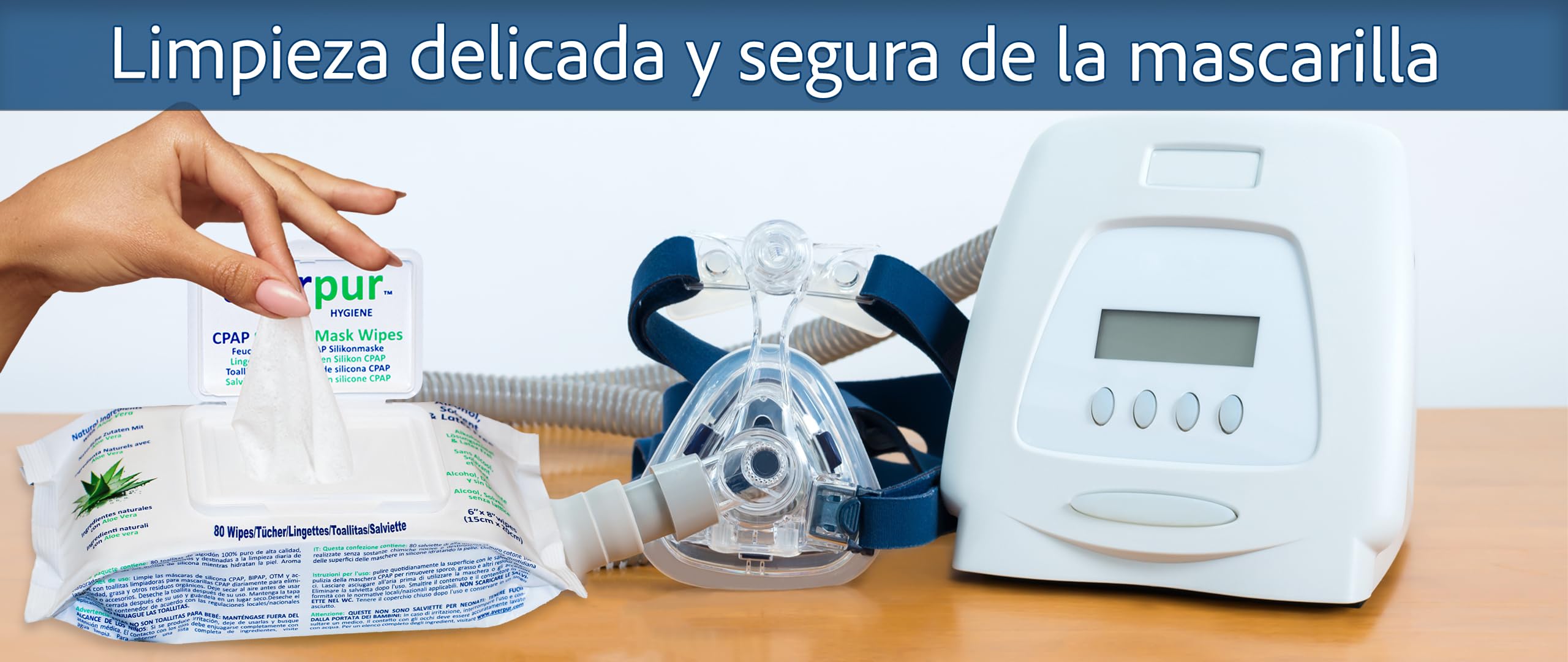 Toallitas de limpieza para CPAP, Mega Oferta, 5 x 80 toallitas para mascarilla averpur ™ con Aloe Vera, 100% algodón puro