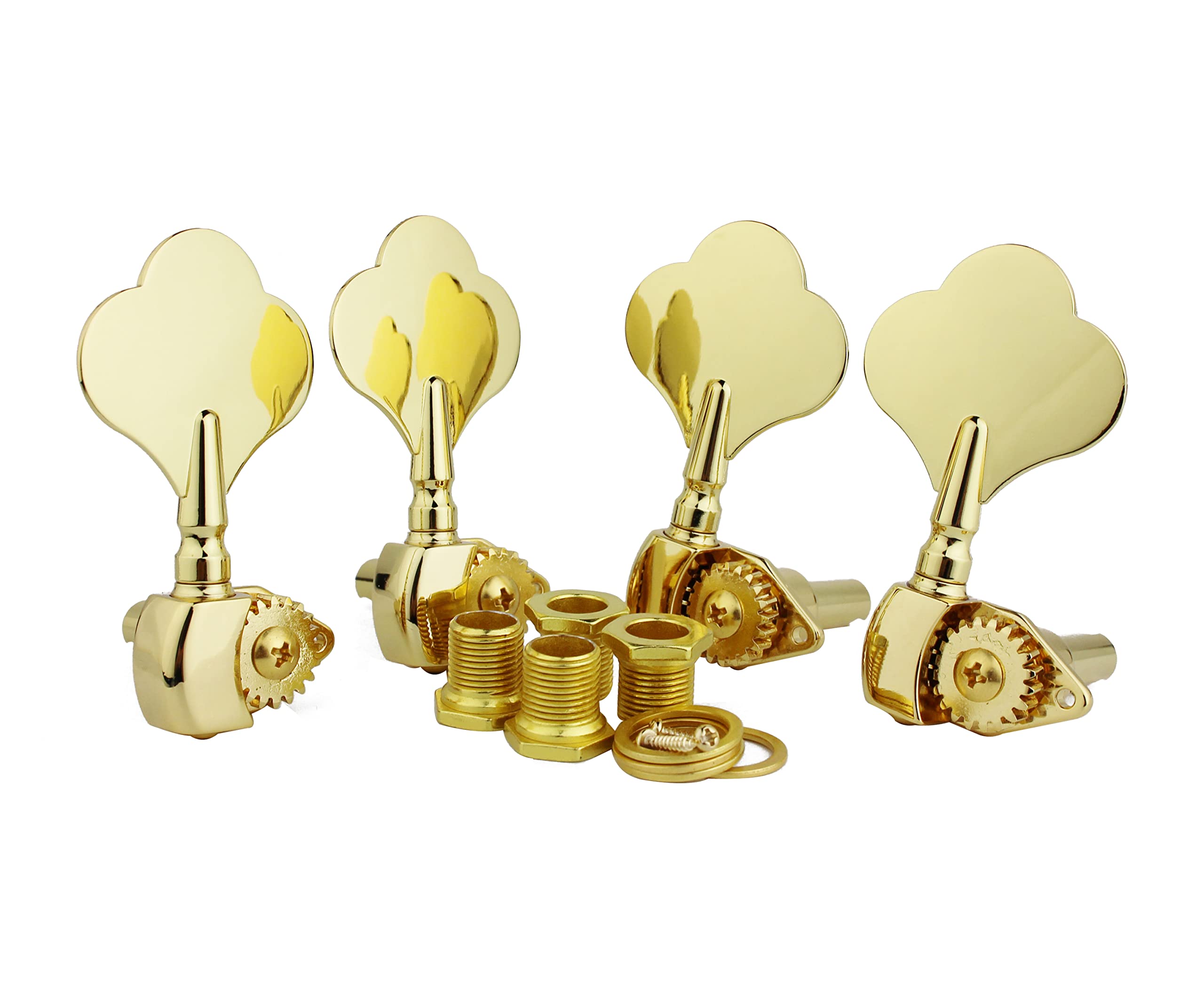 Guyker Open Frame Electric Bass Machine Head (4 Right handed) - 1:20 Ratio Gear Tuners Tuning Key Pegs - golden