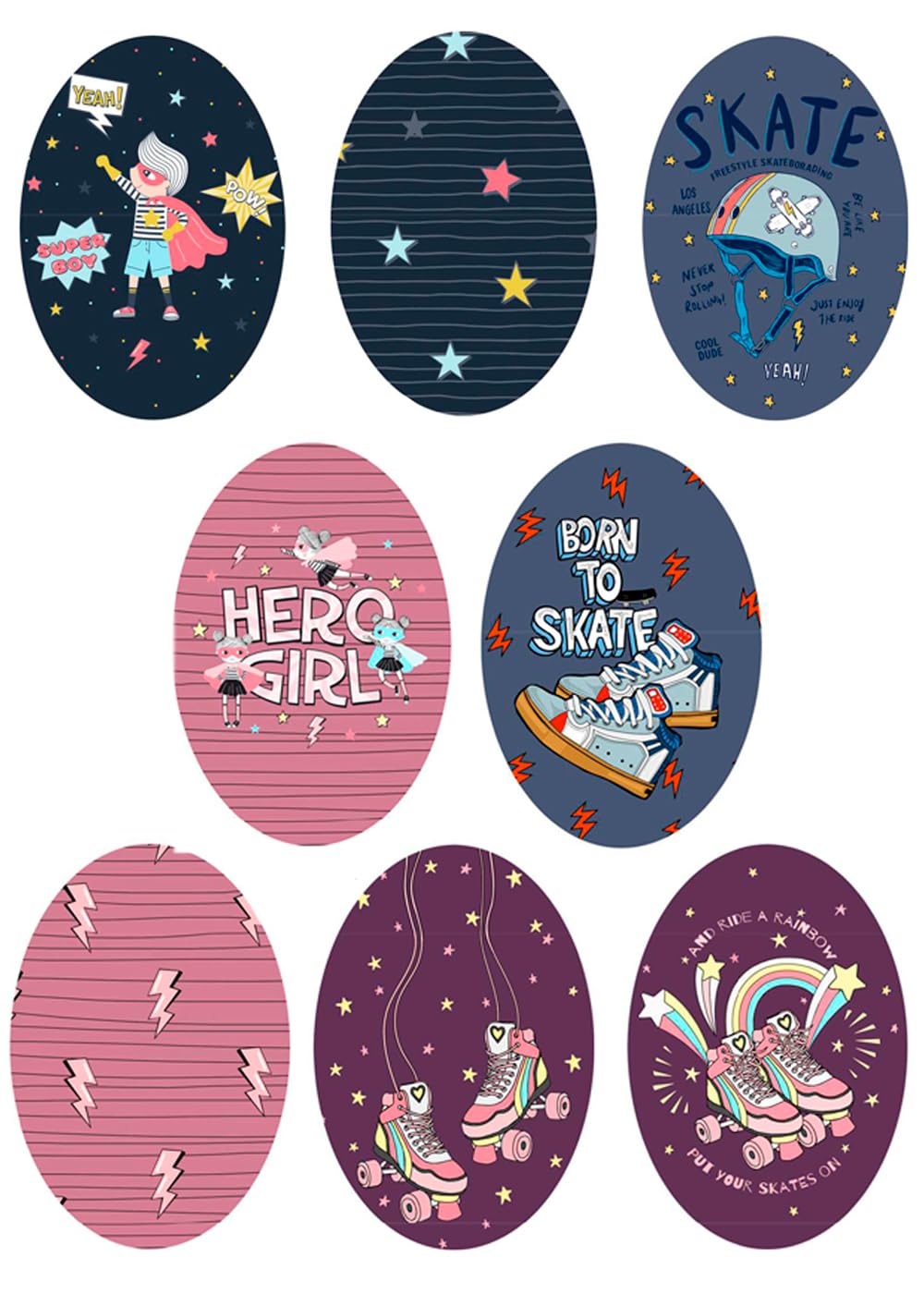 8 x Hero Girl Children's Knee Patches Screen Printed Iron-on Patches Iron-on Appliques for Repairing and Decorating Trousers, Jackets, Jerseys, Backpacks, Robes, etc. (8555)