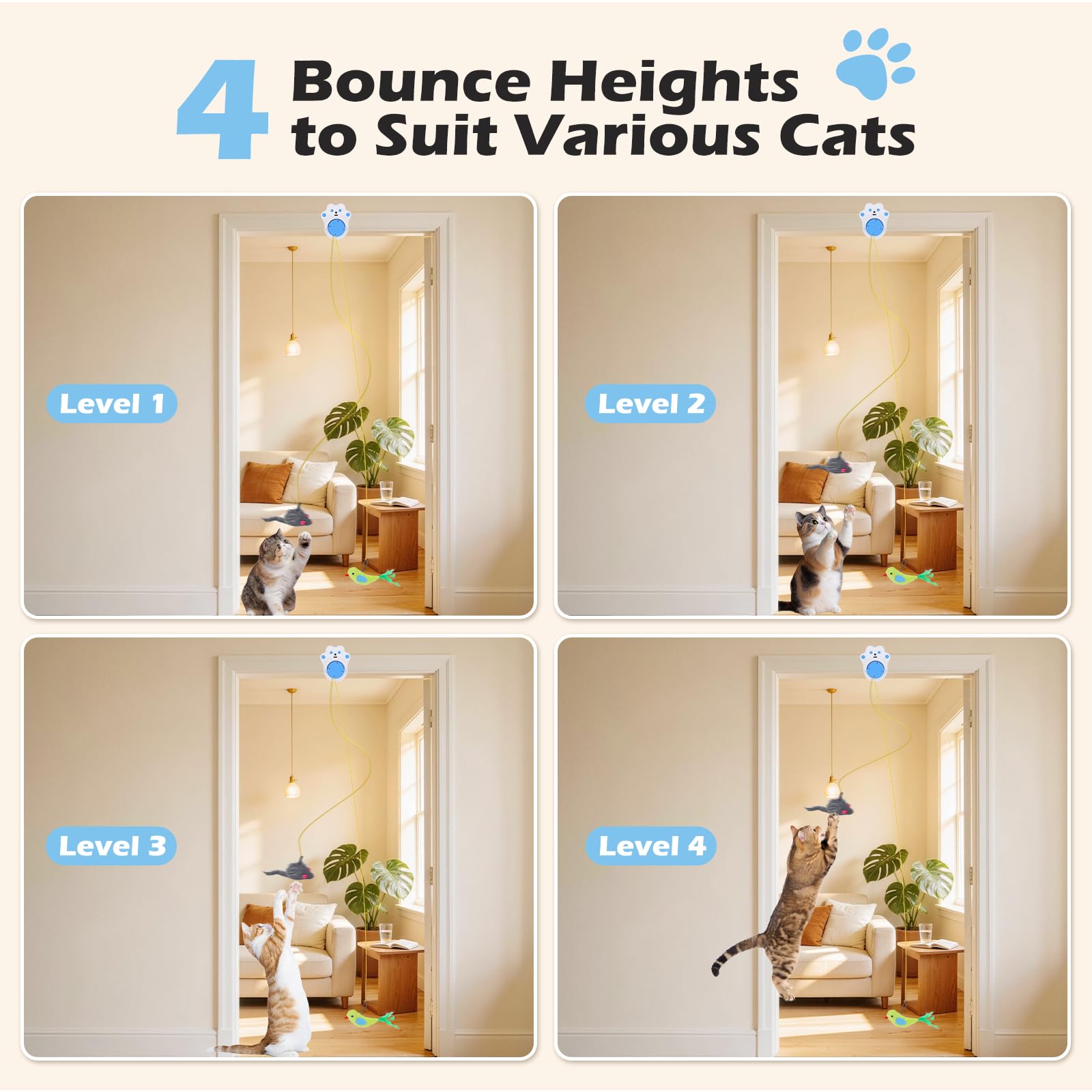 Juguete interactivo para gatos de interior con control remoto, 4 velocidades de salto ajustables, juguetes automáticos recargables para gatos adultos aburridos de interior, juguete de pájaro