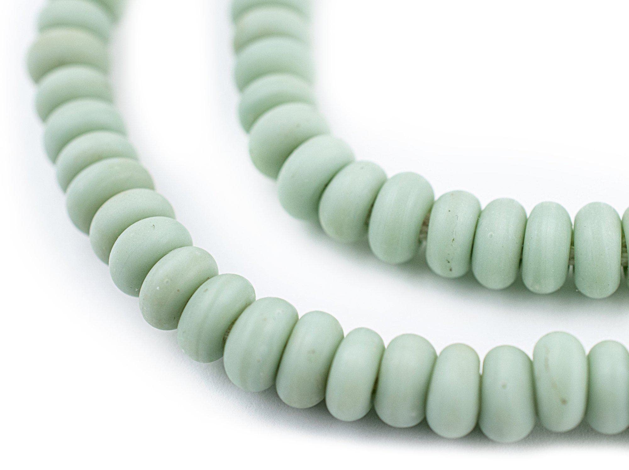The Bead Chest Pastel Green Glass Donut Beads - 24 Inch Strand of Indonesian Rondelle Java Glass Beads for Crafts & Jewelry Making