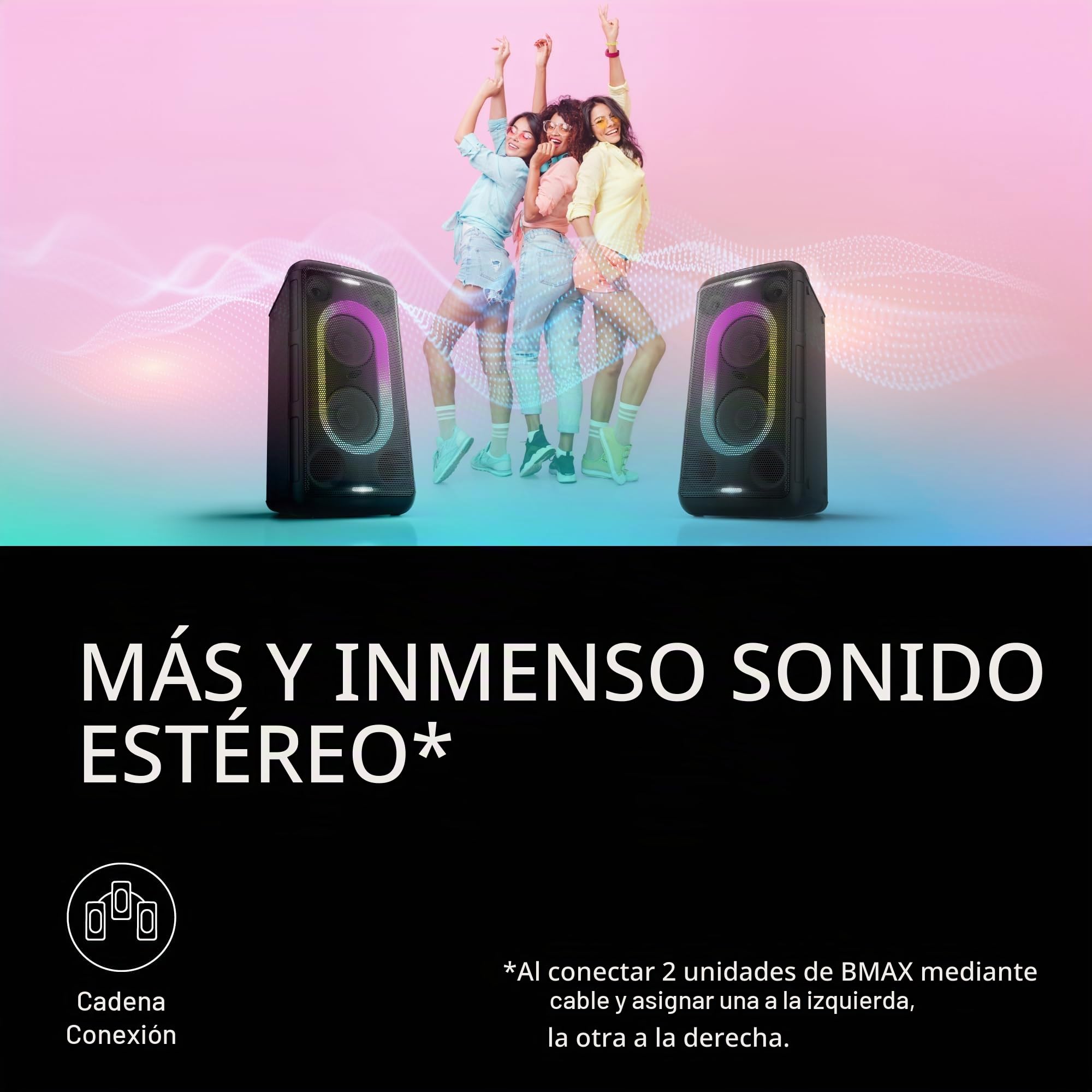 Panasonic SC-BMAX10E-K Altavoz Portátil para Fiestas con Bluetooth, Luces Integradas, 150 W, USB, Entrada Óptica para TV, Entradas de Guitarra y Micrófono para Karaoke, Negro