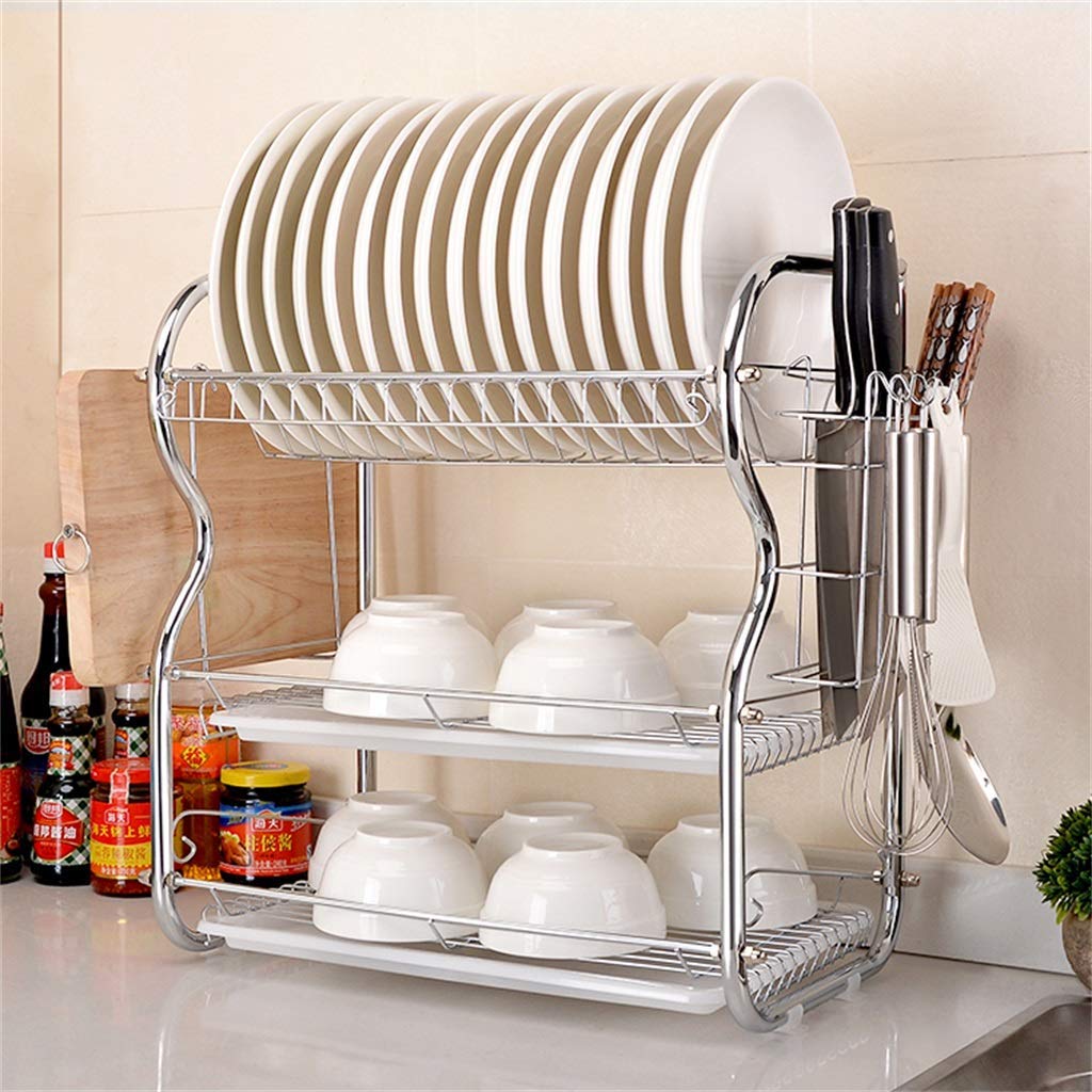 Besteckständer Abtropfgestell Geschirrkorb Küche 3-Schicht-Schrank Haushalt Geschirrkorb Geschirr Lagerregal Abtropfgestell Geschirr Besteckhalter (größe : 42x25x45cm)