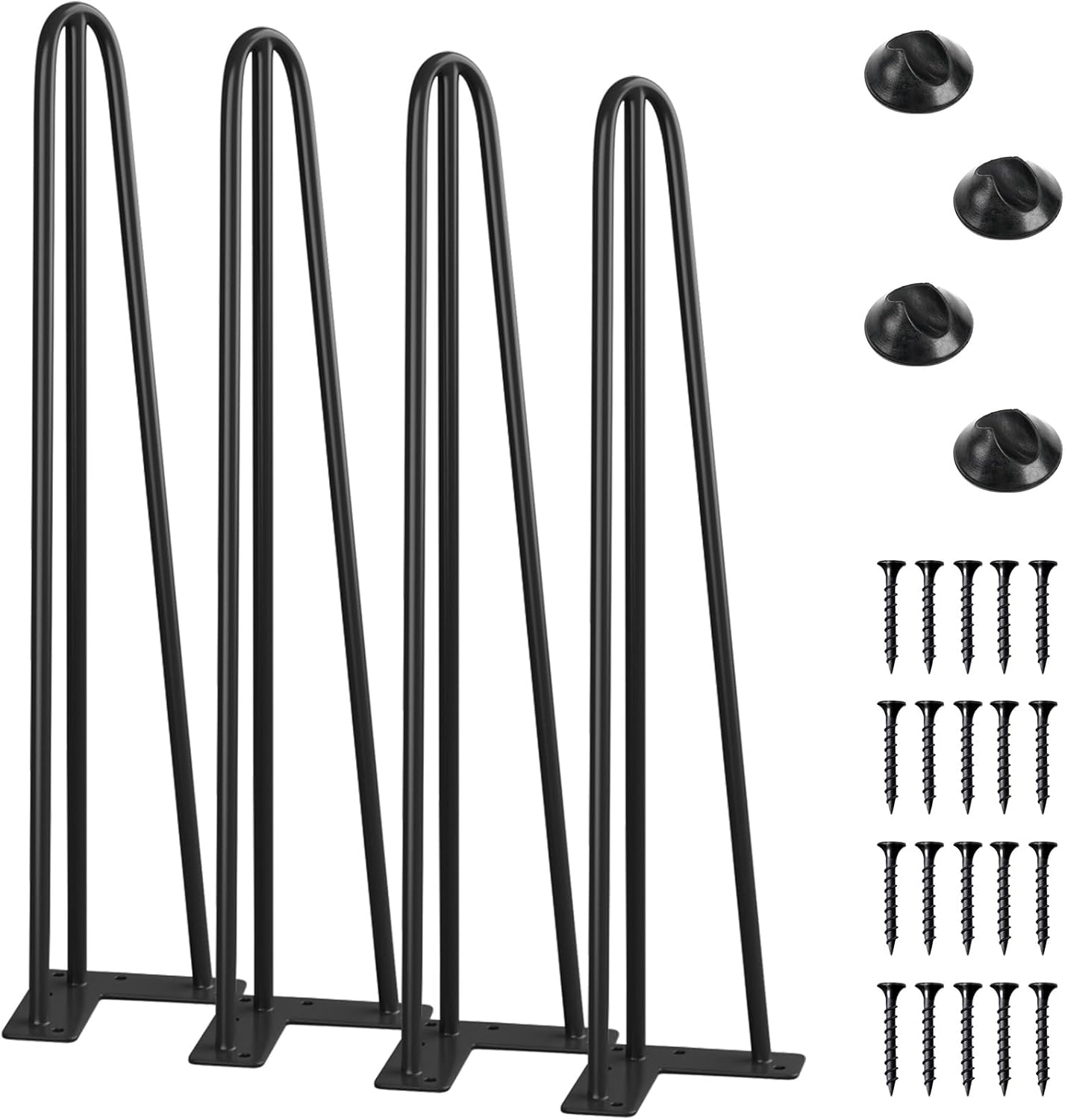 SMARTSTANDARD 24 Inch Hairpin Table Legs, 3 Steel Rods 1/2 Inch Pipe Diameter, 800lbs Load Capacity, Mid-Century Style for Coffee Table, Side Table, Night Stand (Black, 4PCS)
