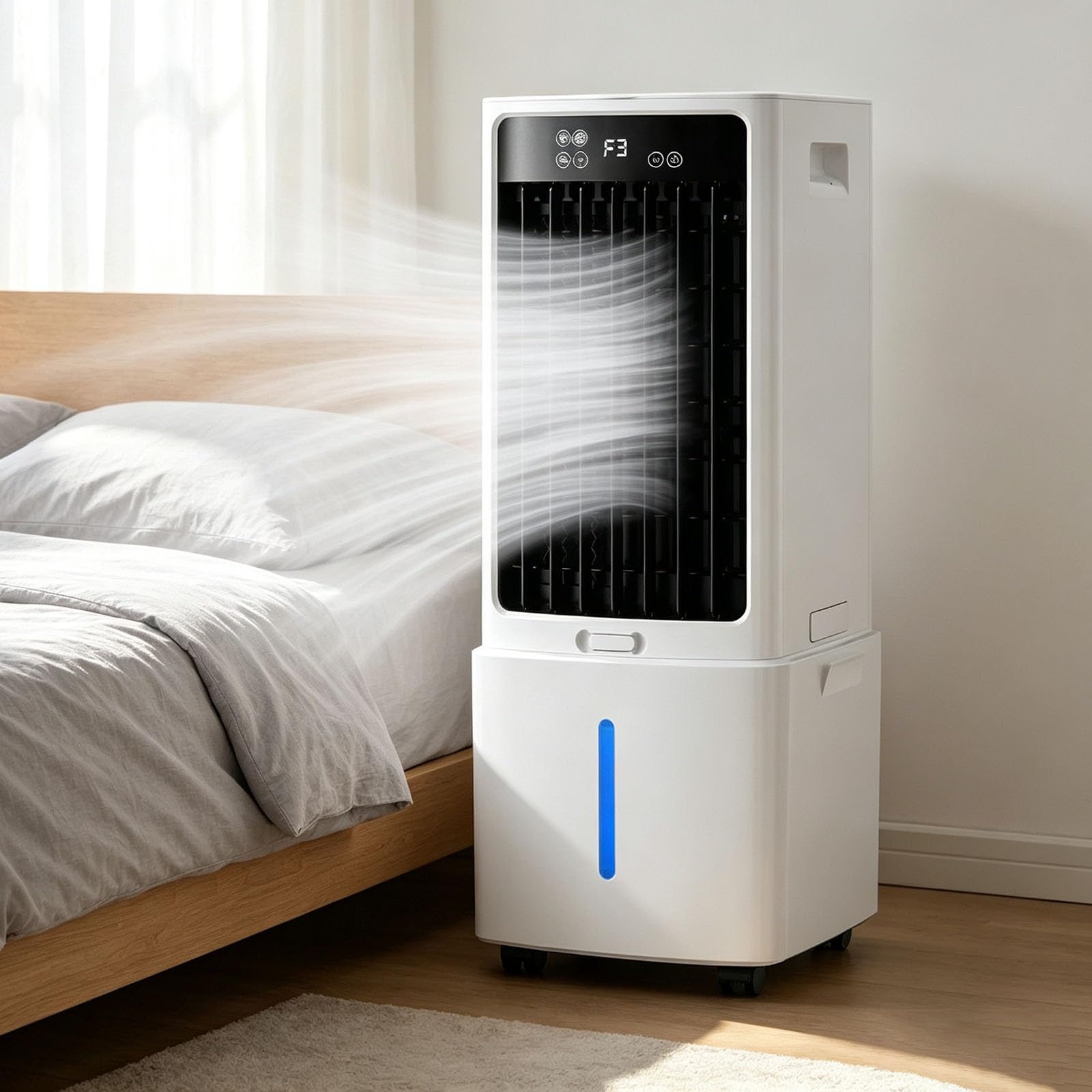 ZykuosDC Portable Evaporative Air Cooler with Remote Control 3-in-1 Conditioning Unit, 12L Water Tank 2 Ice Packs, 3 Speeds, 12H Timer, Quiet Windowless AC Unit for Home Office