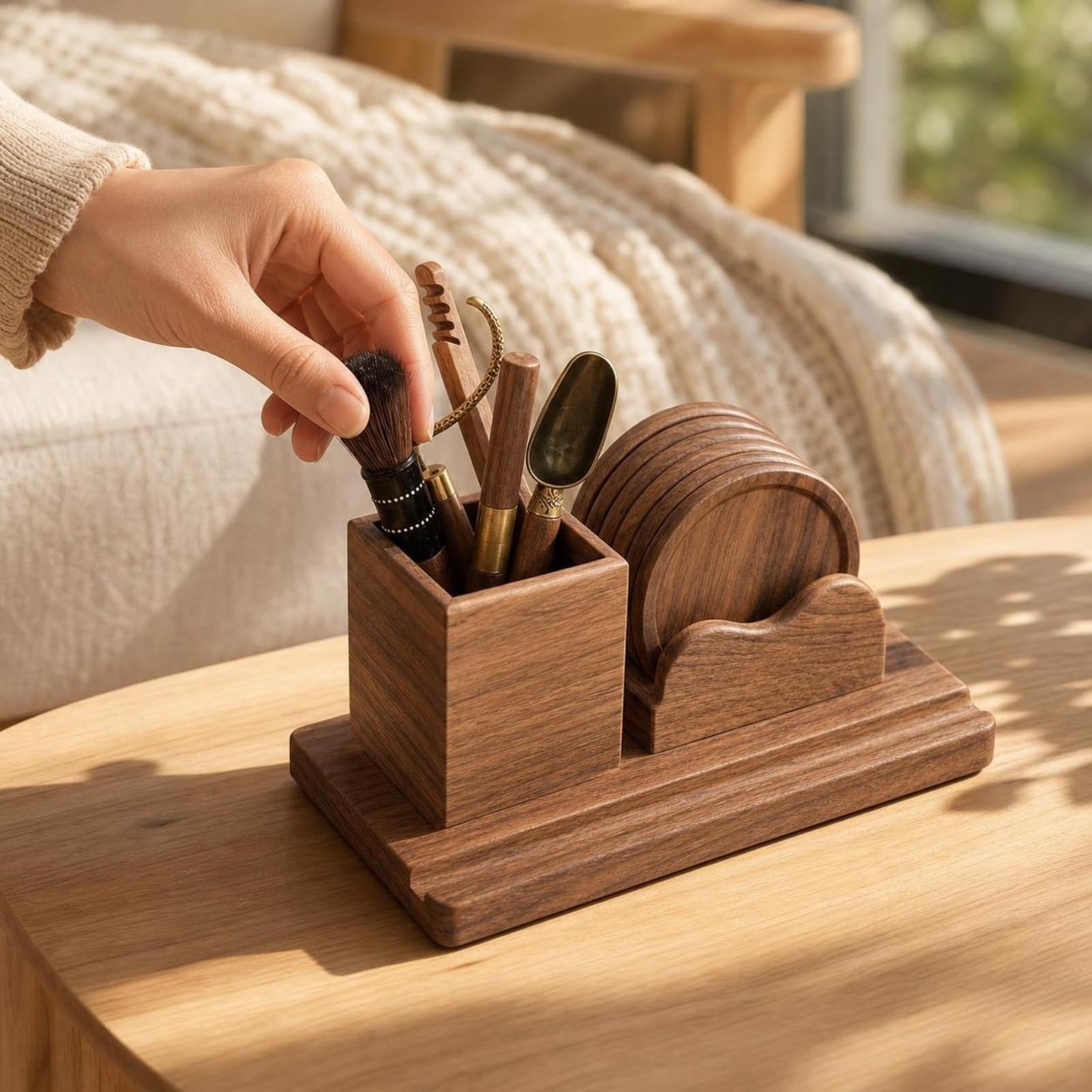 Industrial Coasters Organizador de Té Soporte para Posavasos Posavasos de Mad Construcción Base Rectangular Adecuado para del Té Oficina Escritorio Hogar