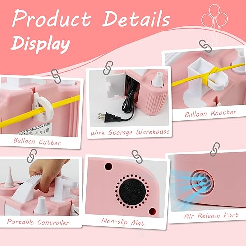 Miniatura 6 de Bomba de globos eléctrica 4 en 1 para todos los globos, globo de Mylar 260q de papel de aluminio, cojín de aire, flotador de piscina, pelota de