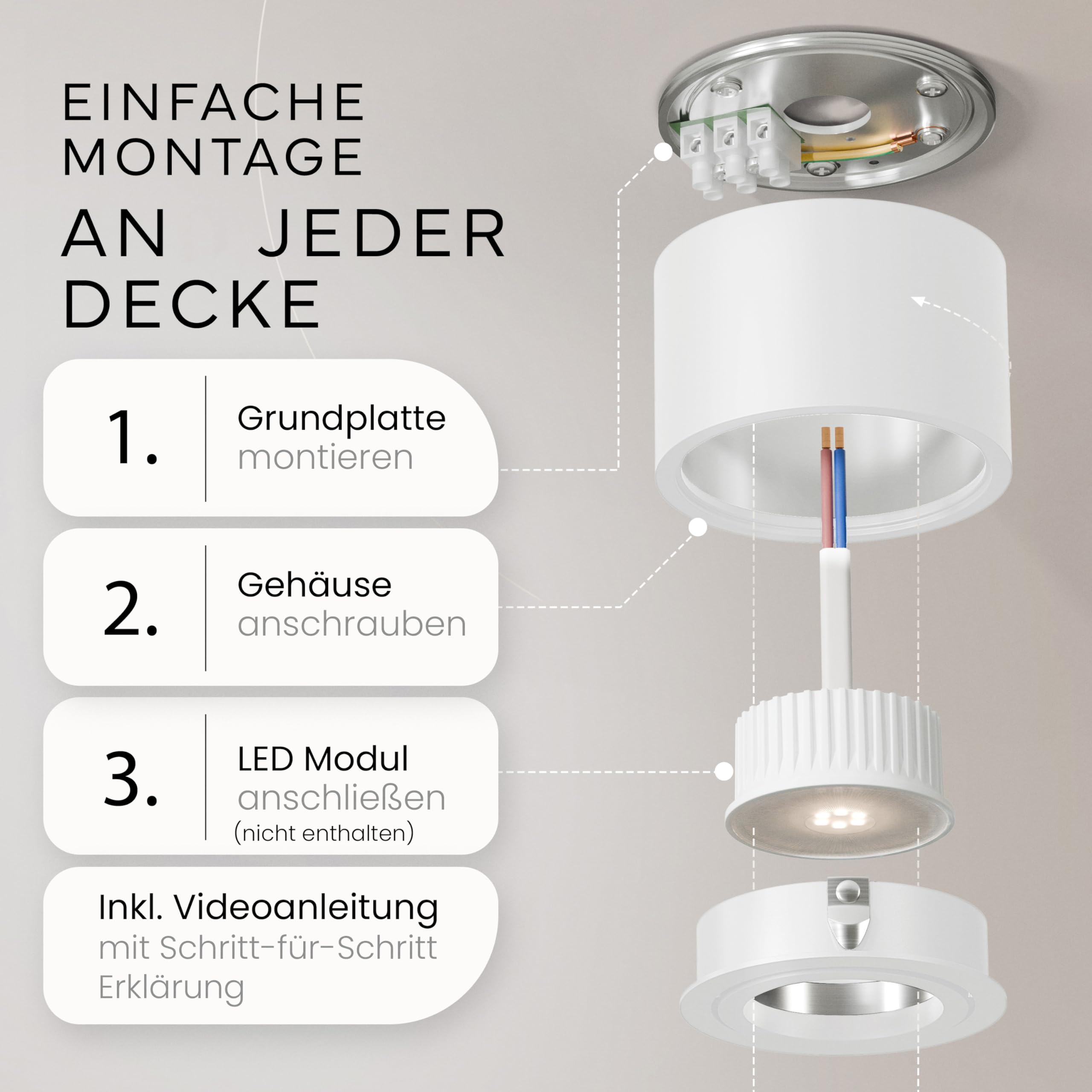 MATO 6x Aufbauspot weiß - extra flach & schwenkbar - Ø80x50mm - Aufputz Spots Decke ohne Leuchtmittel - Deckenspots, Aufbaustrahler, Aufbauleuchte für LED Module mit 50mm