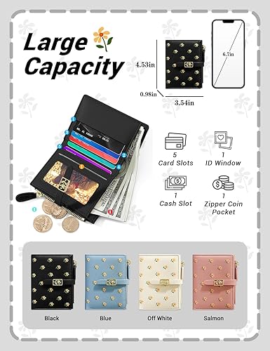 Miniatura 2 de YINHEXI Cartera para mujer, tarjetero pequeño y plegable con bloqueo RFID, bonita cartera pequeña de cuero con bolsillo para mujeres, niñas, mini