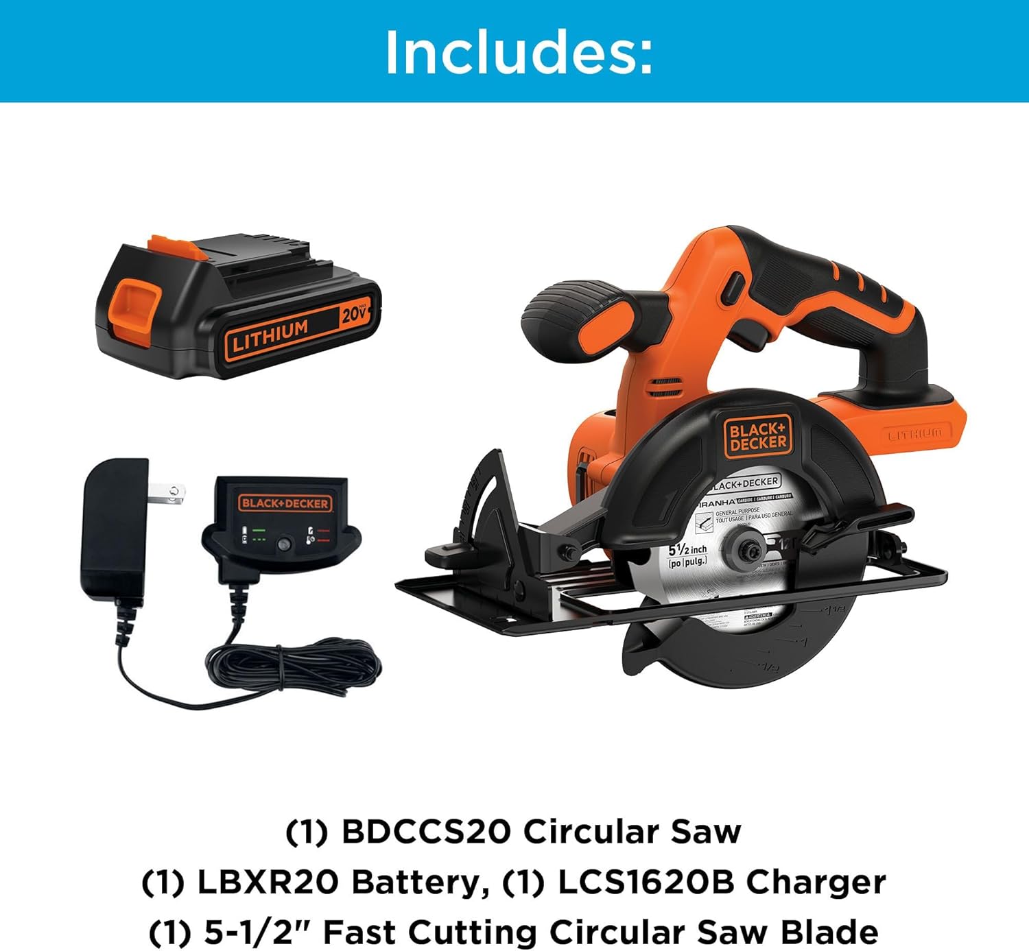 BLACK DECKER 20V MAX POWERCONNECT 5-1/2 in. Cordless Circular Saw with Battery and Charger (BDCCS20C)