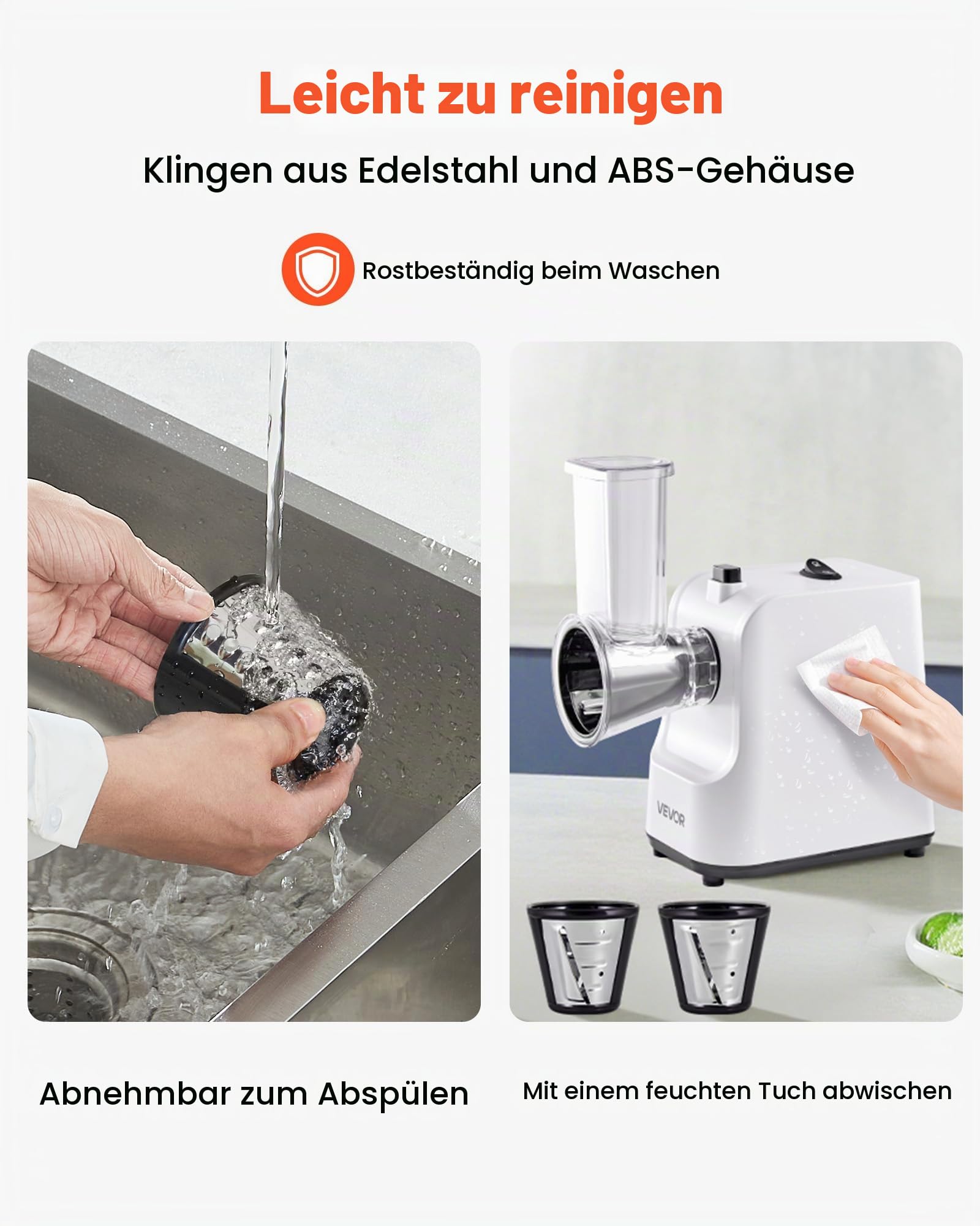 VEVOR Elektrische Käsereibe Salatzubereiter 200 W Gemüsehobel Gemüseschneider, Drehreibe mit 5 Aufsätzen, Lebensmittelschneider mit Edelstahlklingen für Gemüse Käse schnelles Schneiden