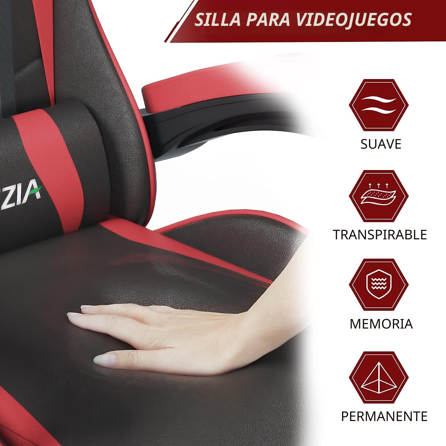 Bigzzia Silla Gaming,Silla Ergonómica de Oficina en Cuero PU,Regulable en Altura con Soporte Lumbar y Reposacabezas,Respaldo Reclinable 155°,Silla Gamer Adulto Niño(Rojo)