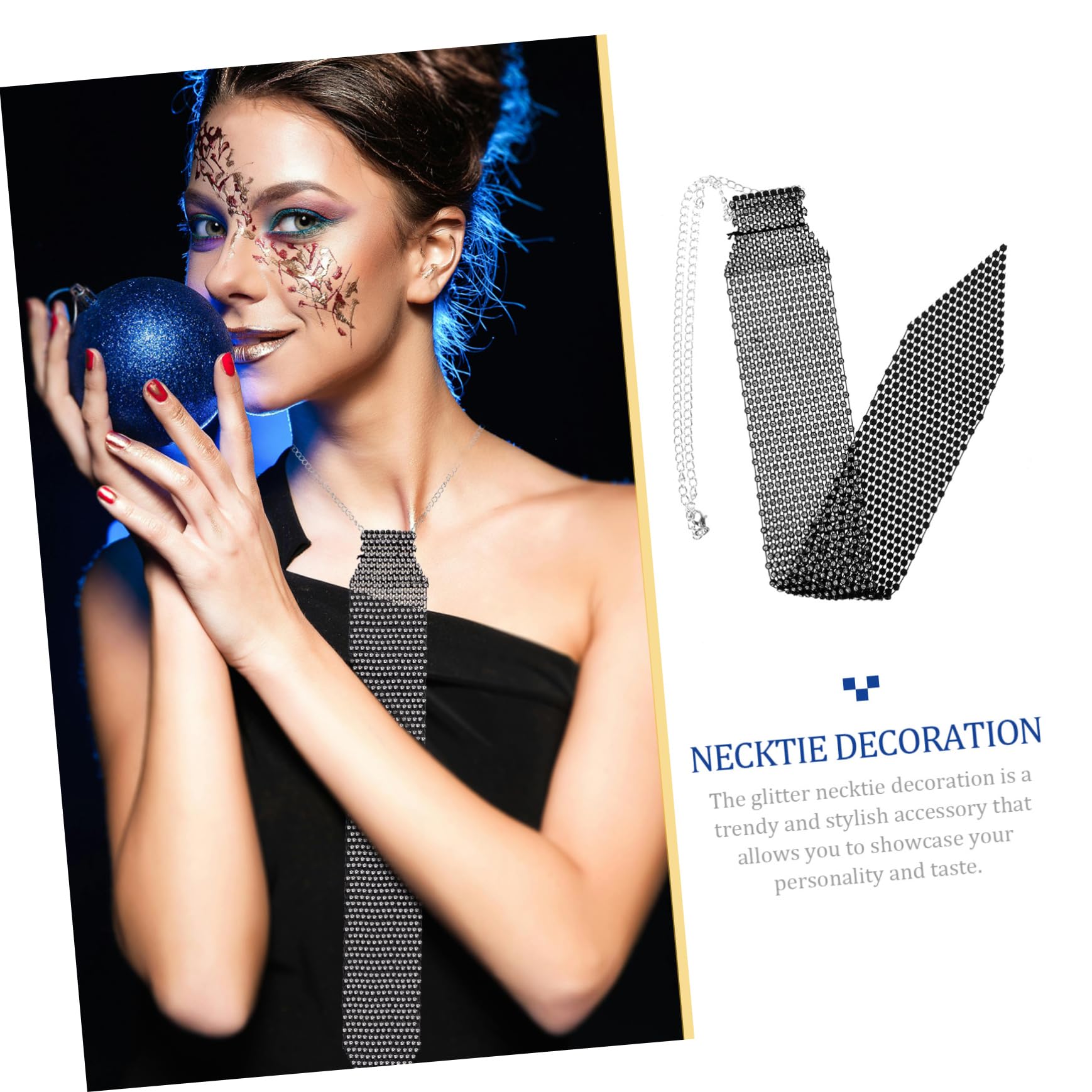 LIFKOME Strasskrawatte für Damen Schwarz, Glitzernde Krawatte Elegant