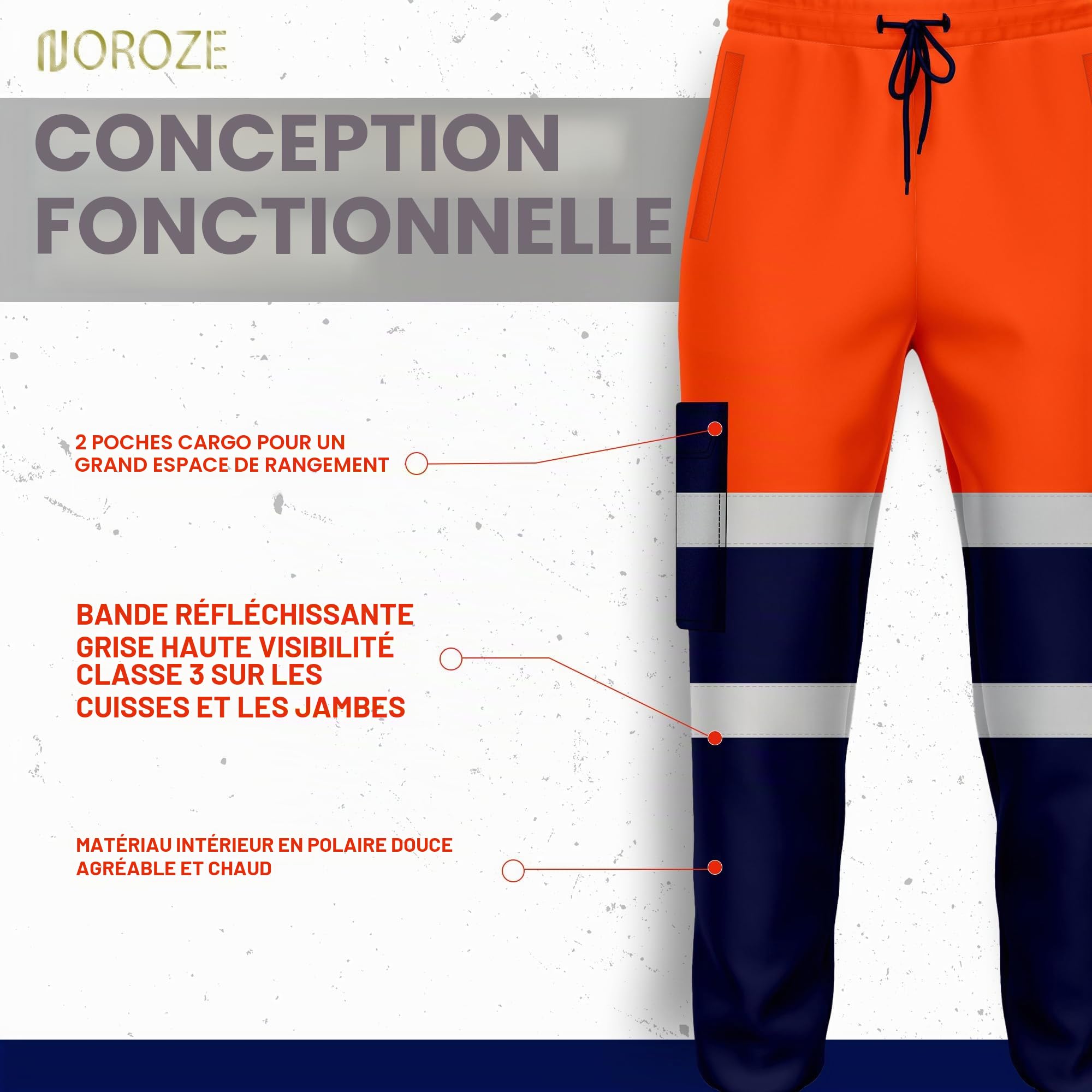 NOROZE Pantalon de Jogging Réfléchissant Haute Visibilité pour Homme avec Bande Fuorescente et Poches Latérales Haleter Pantalon de Travail pour la Construction l'artisanat et la Sécurité Haletr