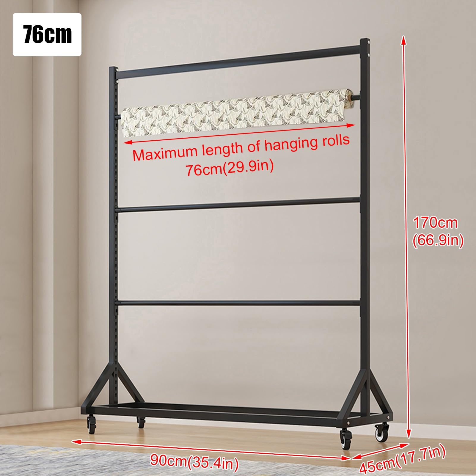 Generico Espositore per Tessuti Resistente, Supporto Mobile per cartellini Colorati per Tende, Organizer a 3 aste per Coperte, trapunte, Sciarpe, Asciugamani e tappetini - Gruccia in Acciaio commerci
