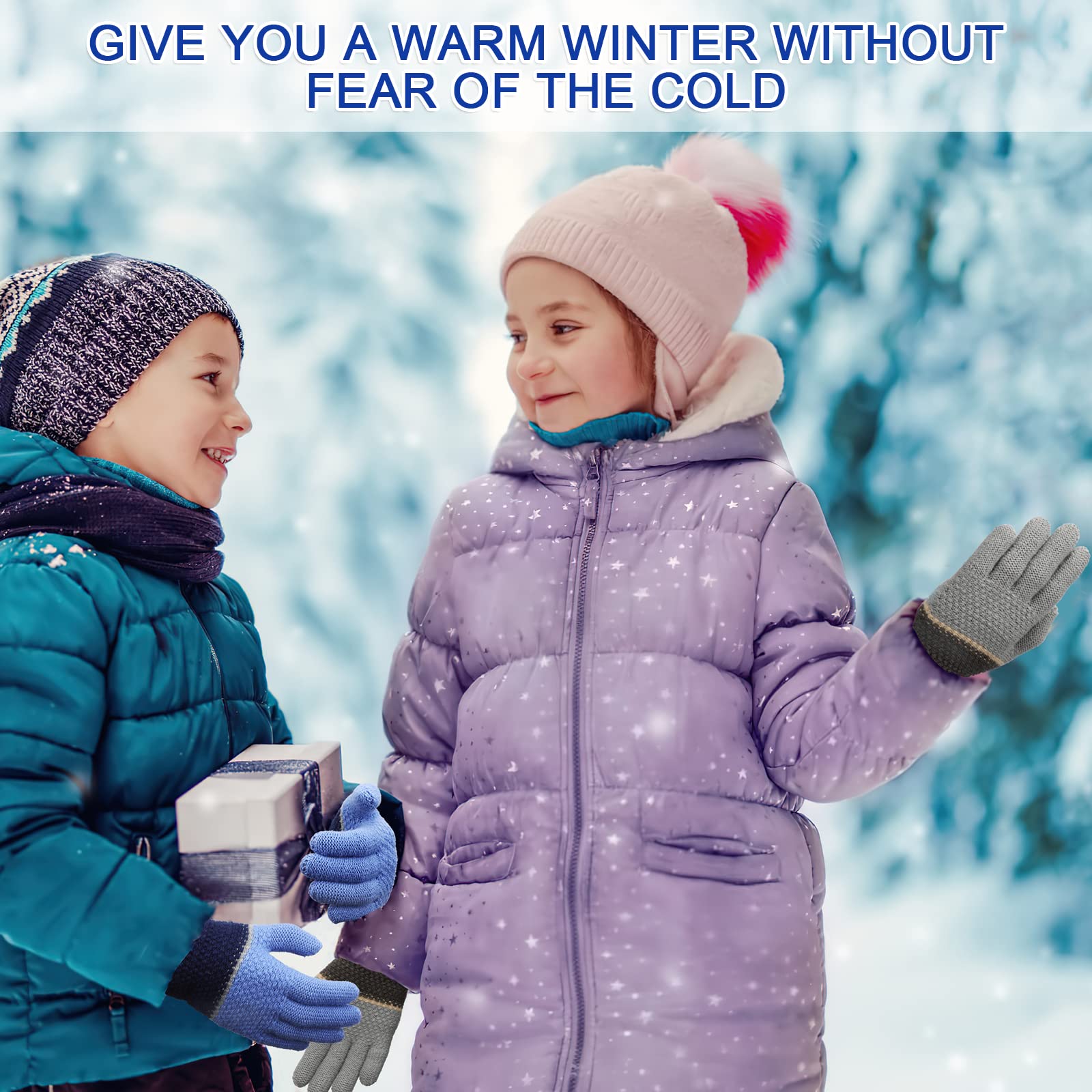TAGVO Guantes de punto para niños pequeños, resistentes al viento, gruesos, térmicos, para niñas, niños, guantes elásticos para niños, 3 pares para exteriores (3 a 5 años)