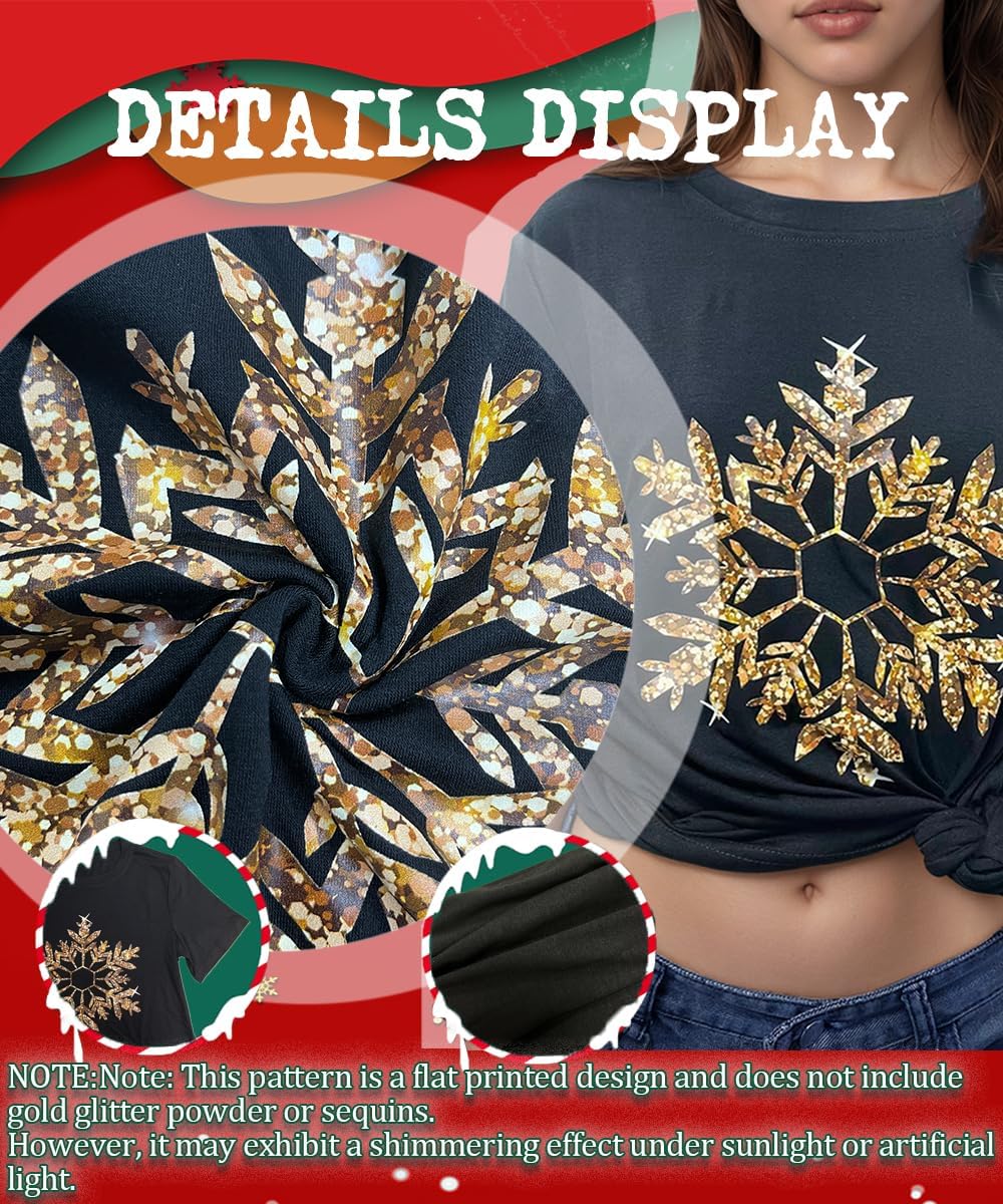 Christmas Shirts for Women Cute Snowflake Graphic T Shirt Casual Short Sleeve Holiday Outfit Tops - Image 5