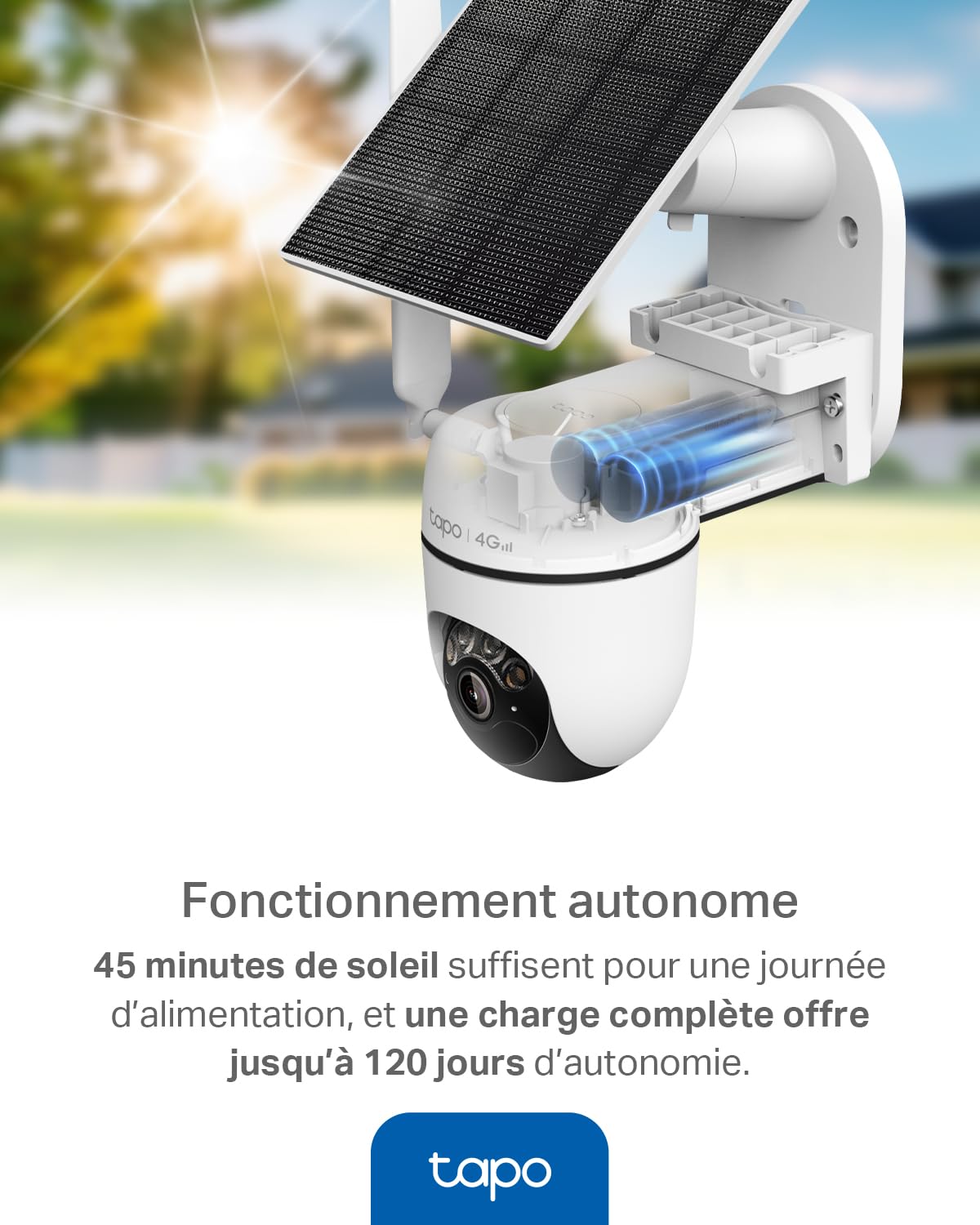 Tapo C615G KIT Caméra 4G Solaire Extérieur 2K 3MP – Caméra Surveillance 4G avec Carte SIM, Vision Nocturne Couleur, Détection IA Personne/Animal/Véhicule, Suivi 360°, Batterie & Stockage Local/Cloud
