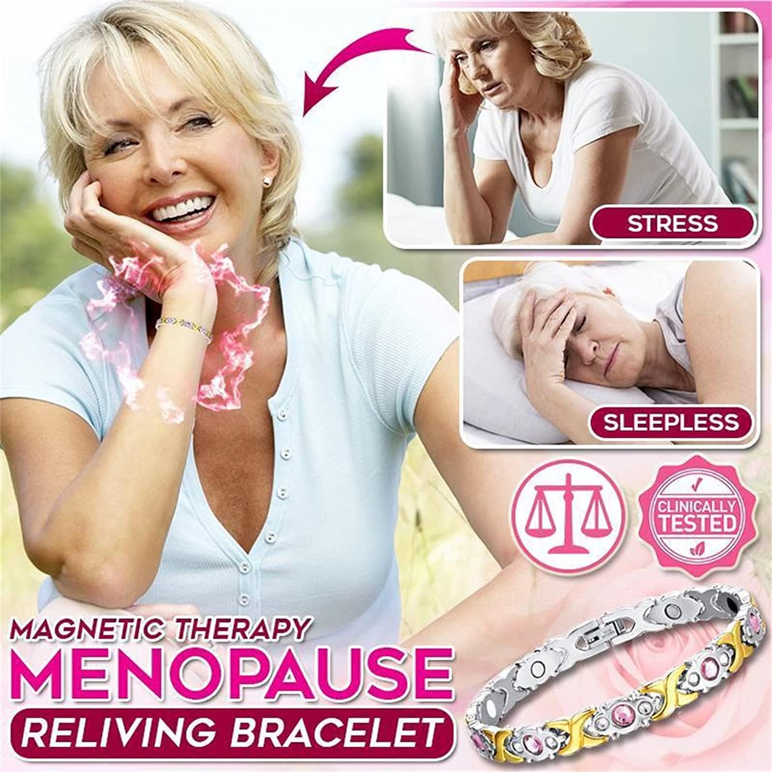 LPDM Magnetic Therapy Menopause Reliving Bracelet, Magnetic Bracelet for Women, Hot Flashes Menopause Bracelet, Energy Health Energy Bio-Magnetic Bracelets (Silver) : Health & Household