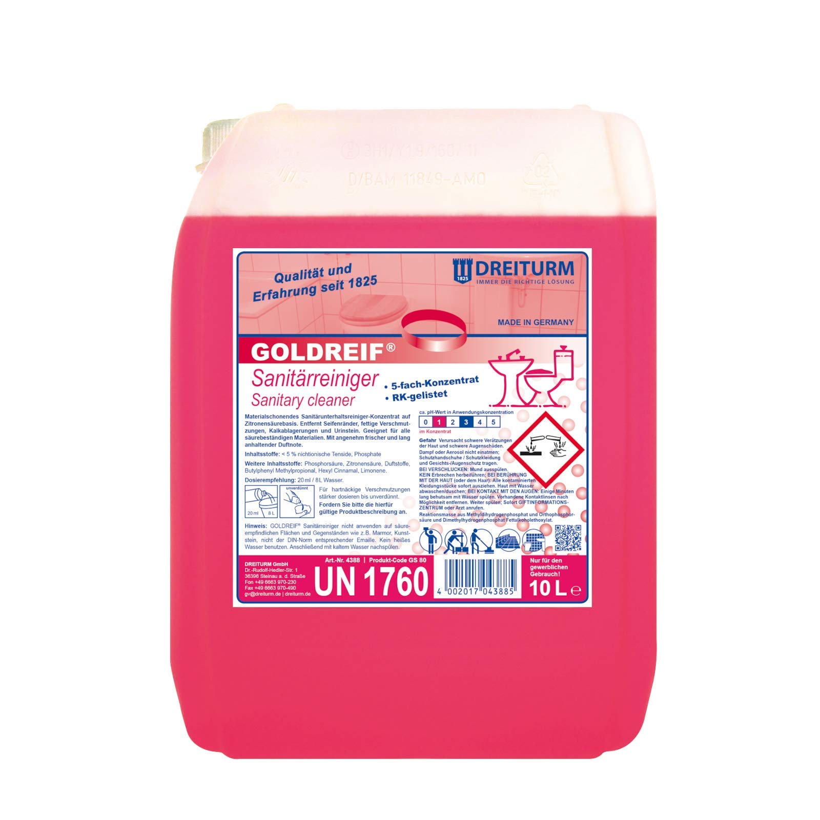 Dreiturm Goldreif Sanitärreiniger 10 L Badreiniger Toilettenreiniger Zitronensäurereiniger