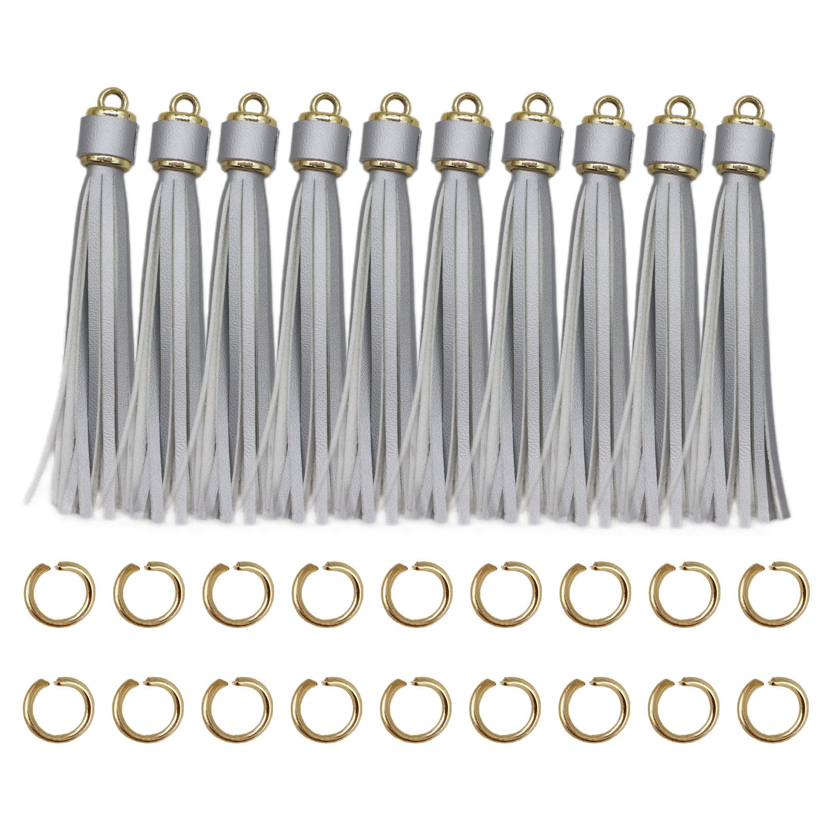 4.3'' Silver White Leather Tassels 12Pcs for Keychains