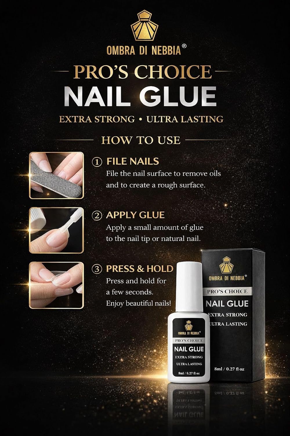 Ultra Strong Nail Glue – Extra Hold & Quick Drying 8ml | Professional Adhesive for Flawless Nails, Press-Ons, Acrylics & Tips | Long-Lasting, Strong Bond