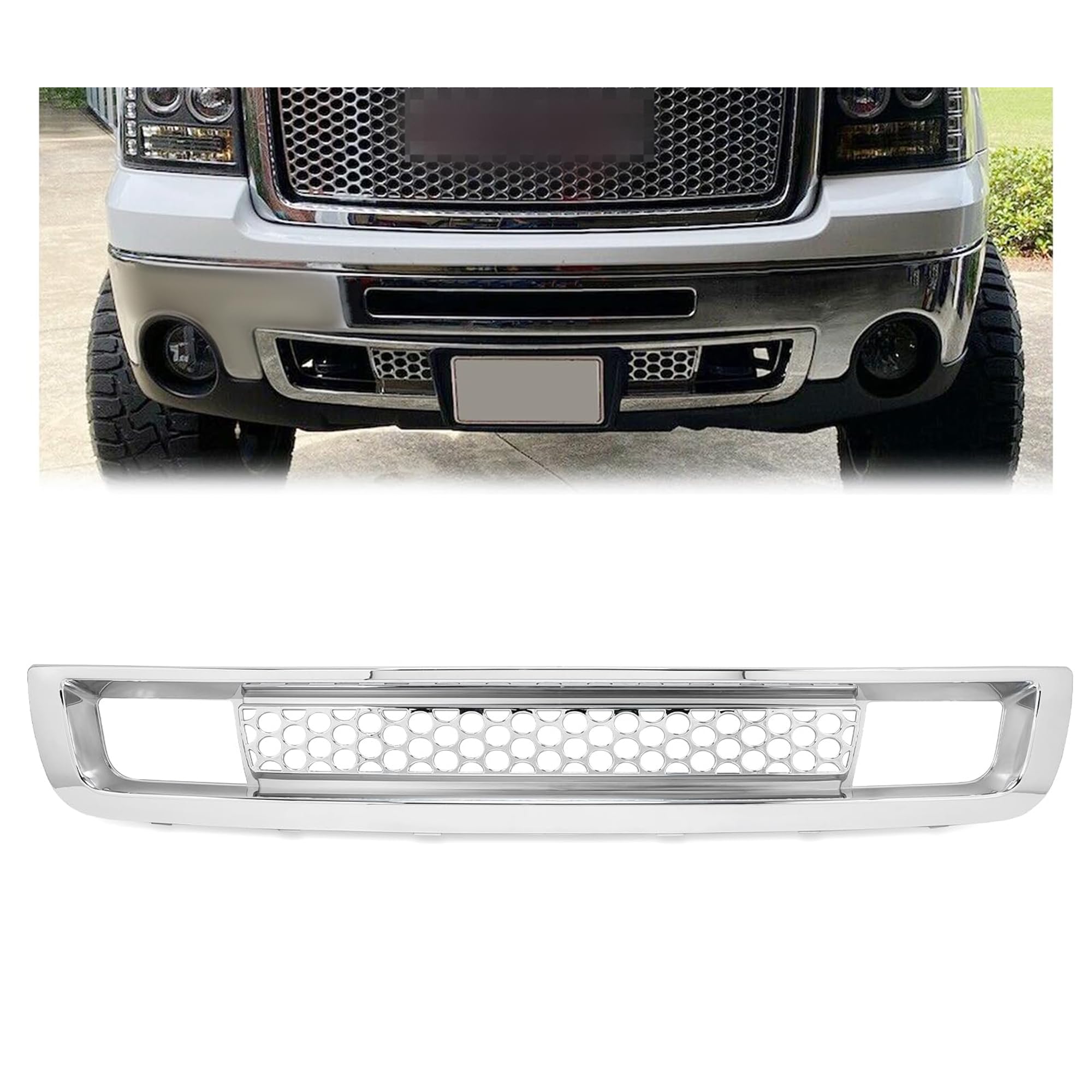 KUAFU Front Bumper Lower Grille Compatible with 2007-2013 GMC Sierra 1500 Denali Bumper Grill Chrome Silver
