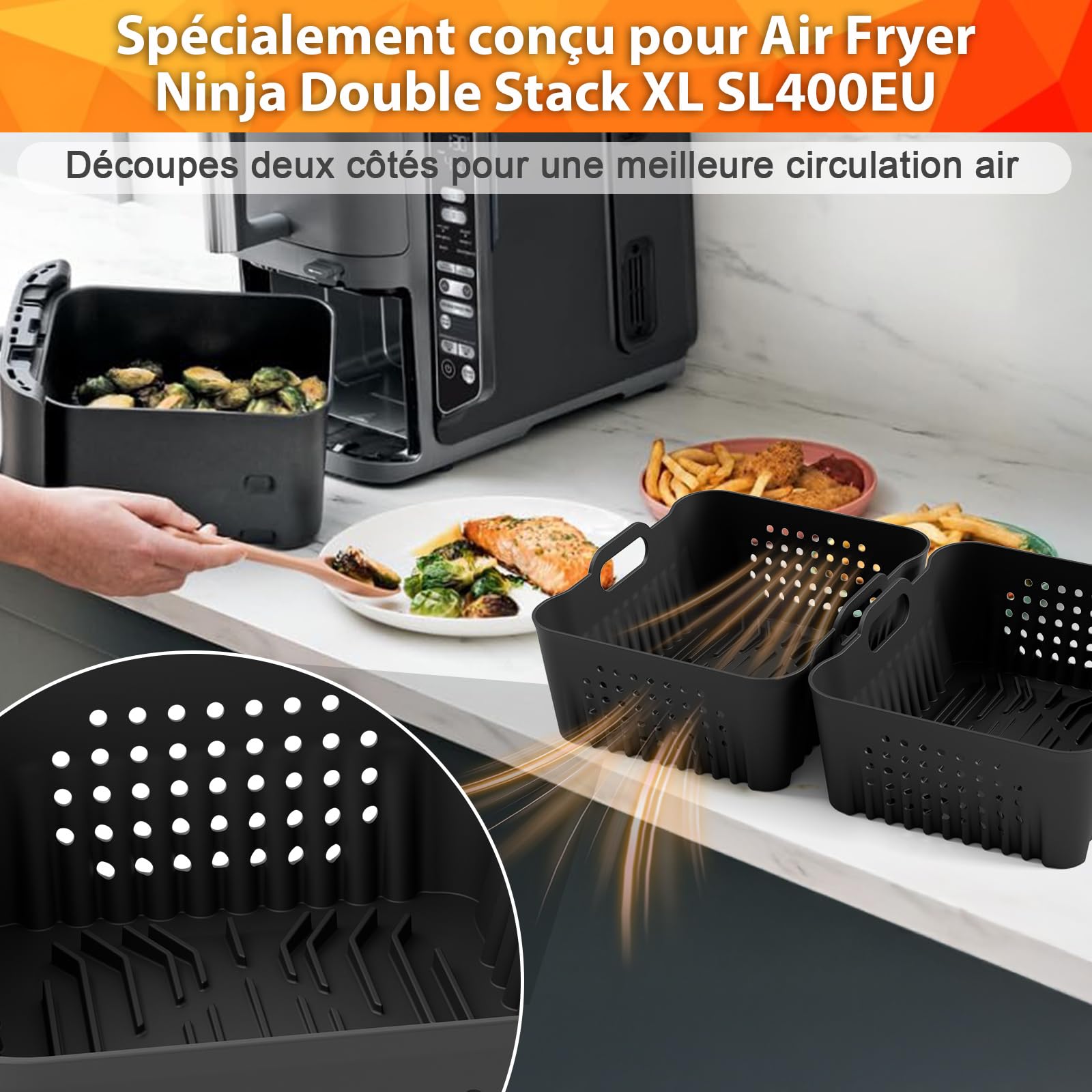 Paraschizzi Per Friggitrice Ad Aria Ninja - 2 Pezzi In Silicone Resistente