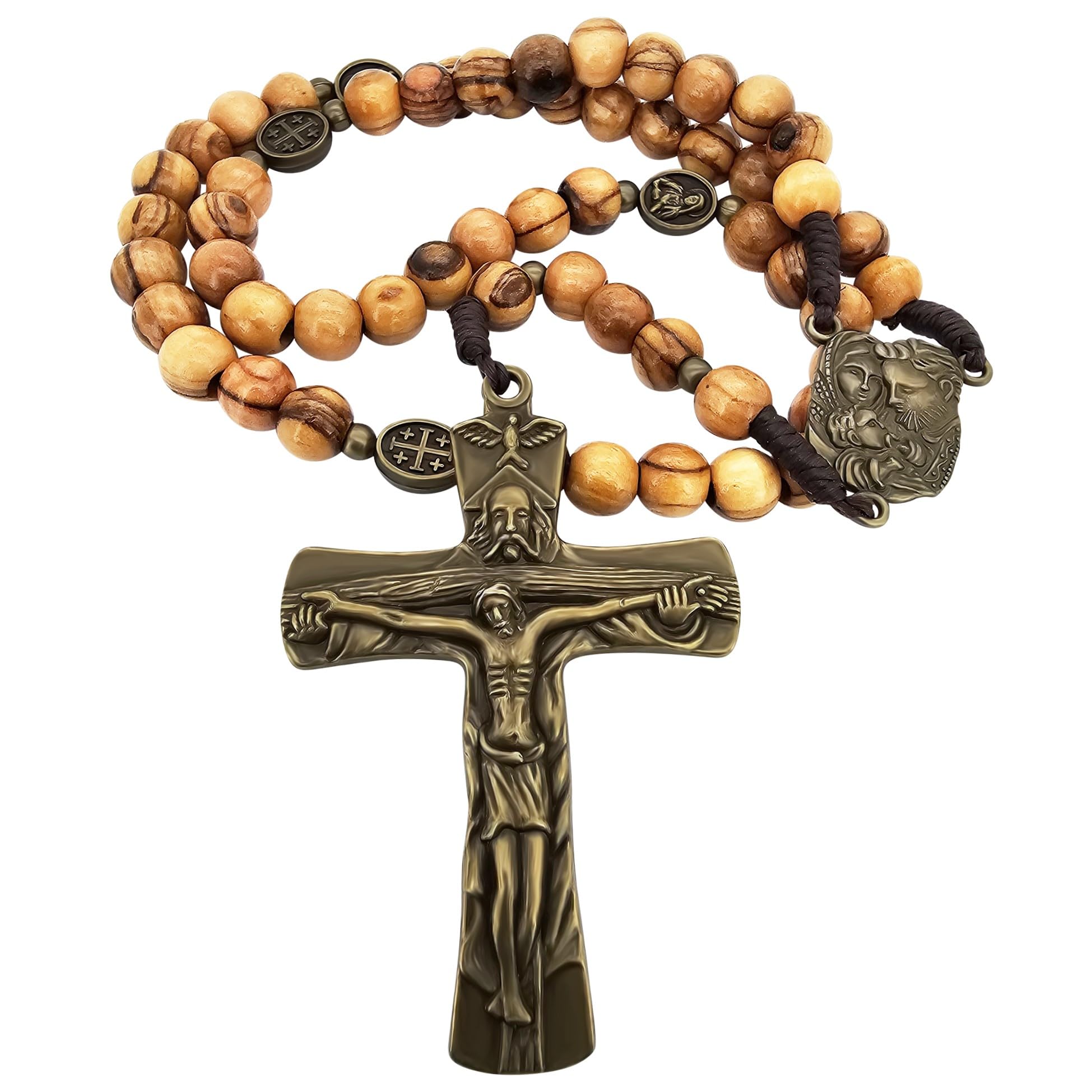 TALISMAN4U Olive Wood Prayer Beads Catholic Rosary Bronze Crucifix | Holy Family Medal Handmade Gift for Men & Women Rosary Pouch & Prayer Card Included product thumbnail 5