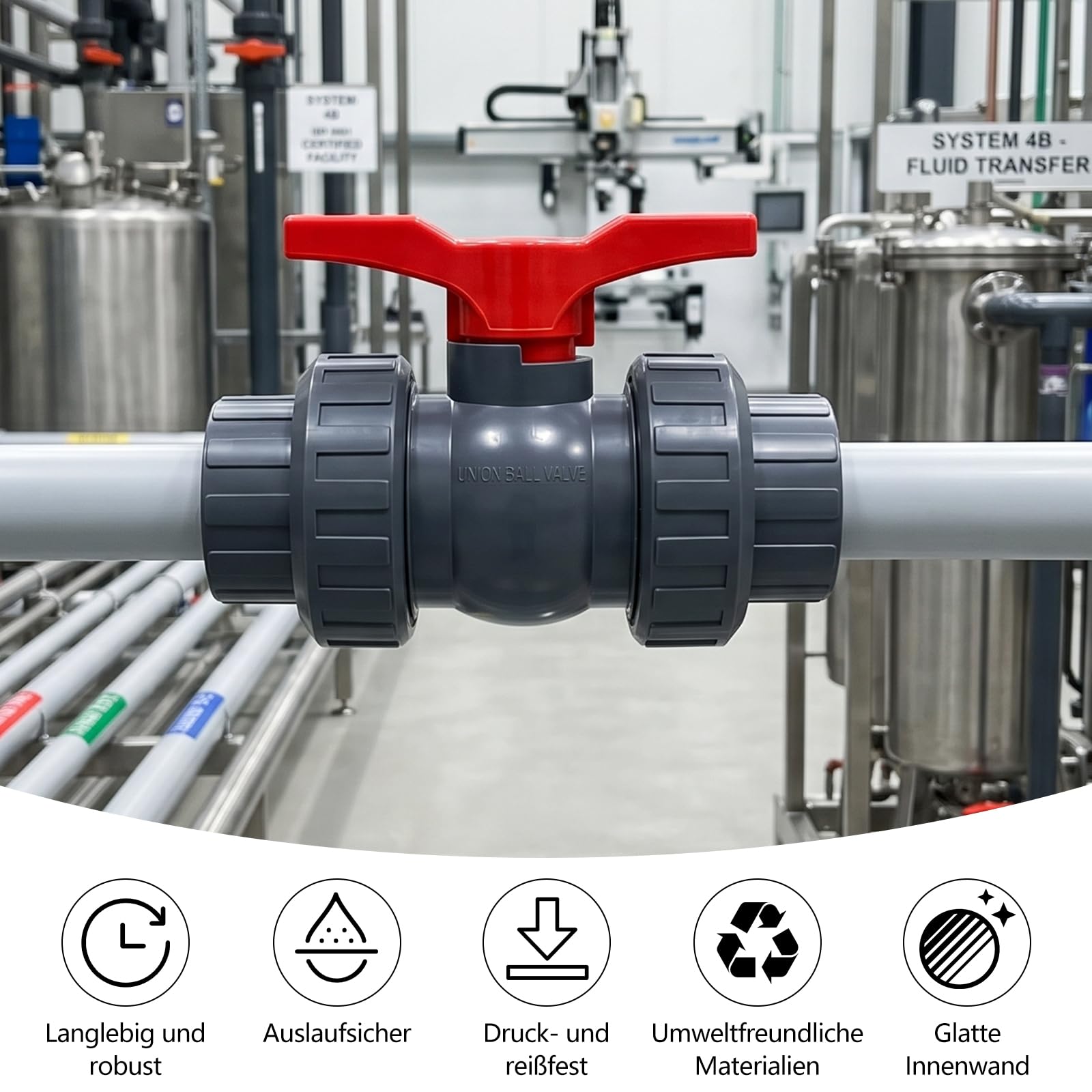 Valvola per Piscina con Raccordo 50 mm, Valvola a sfera professionale per Tubo Flessibile da 32-38 mm Raccordo per Piscina Rubinetto di Arresto da 1 1/2", 2 Raccordi
