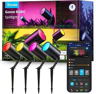 Govee Outdoor Spot Lights, IP65 Waterproof Uplight Landscape Spotlights, Smart WiFi Low Voltage Landscape Lights Work with Alexa, RGBIC Color Changing Exterior Pathway Lights for Yard, 4 Pack