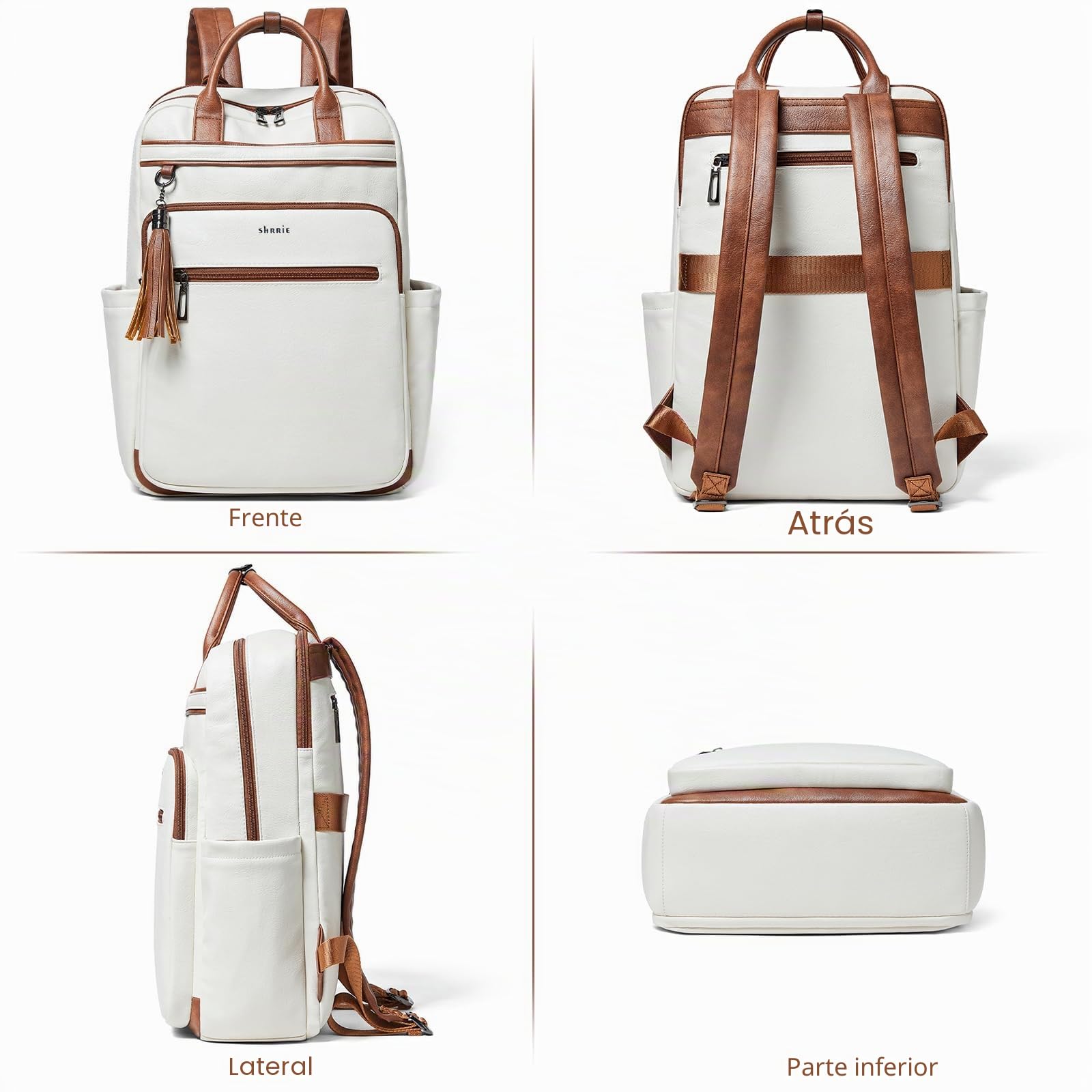 Shrrie Mochila para portátil de 15,6 pulgadas para mujer, mochila de viaje de cuero, mochila de trabajo para computadora de negocios y universidad