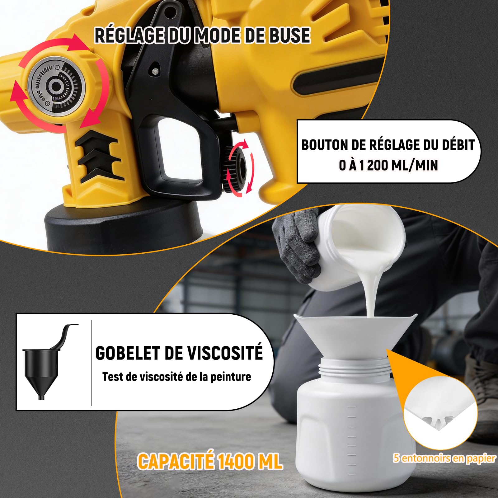 Pistolet a Peinture HVLP Électrique 850W avec 4 Buses & 3 Motifs
