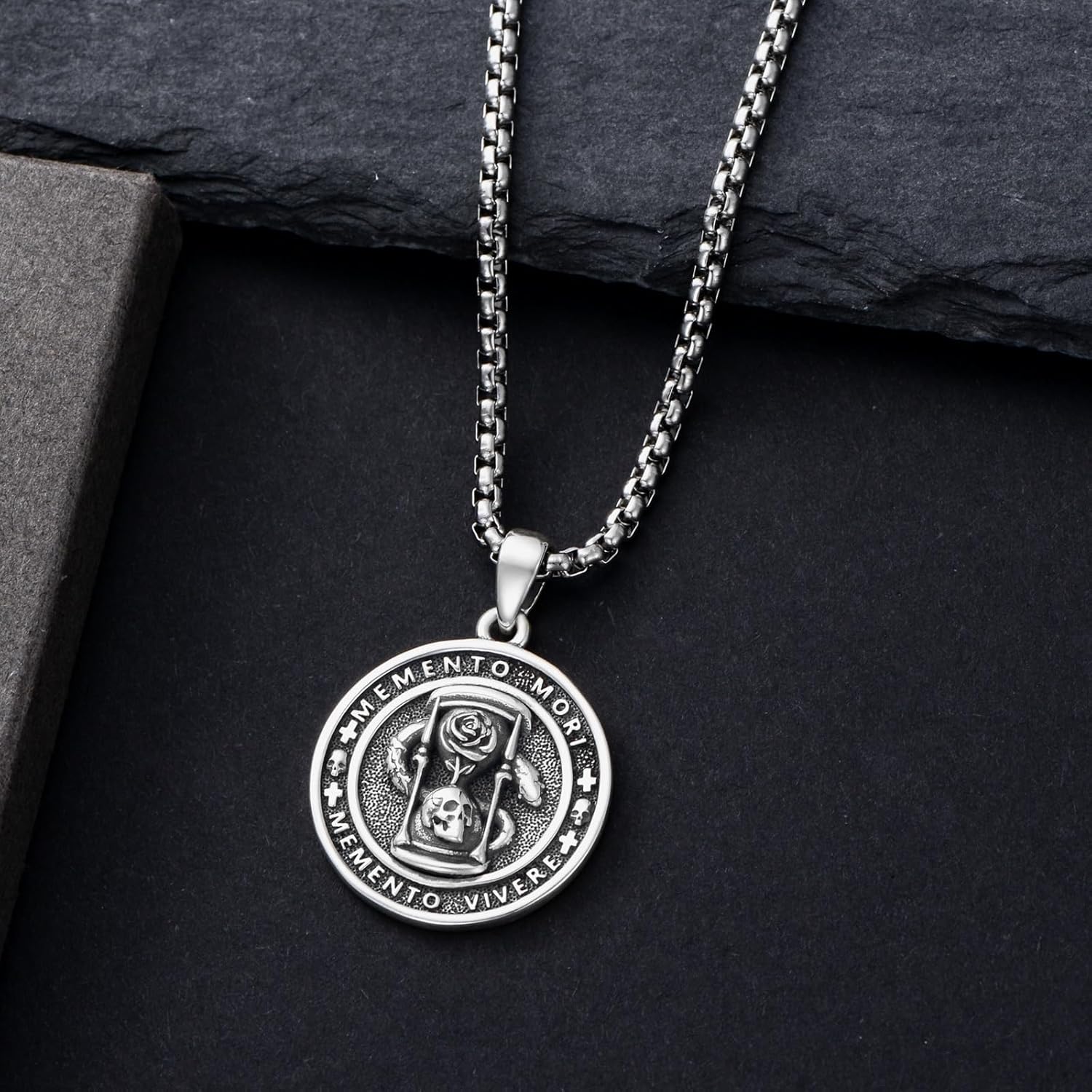 PROESS Memento Mori Necklace 925 Sterling Silver Skull Crow Necklace Raven Necklace Memento Mori Jewelry Gifts for Men Women for Birthday Christmas - Image 3