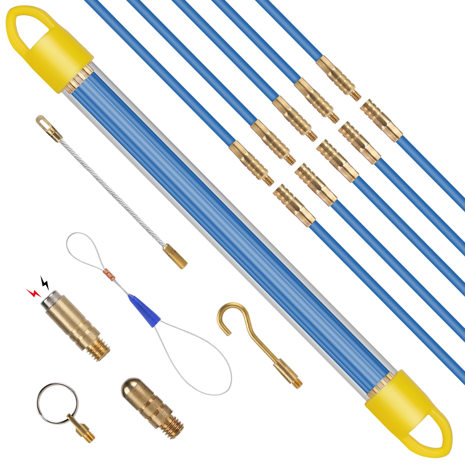 EFUTURETIME 10 x Guia Pasacables Profesional 33cm (Ø 4mm) Aguja Flexible de Fibra de Vidrio, Guia Cable Puller con Accesorios