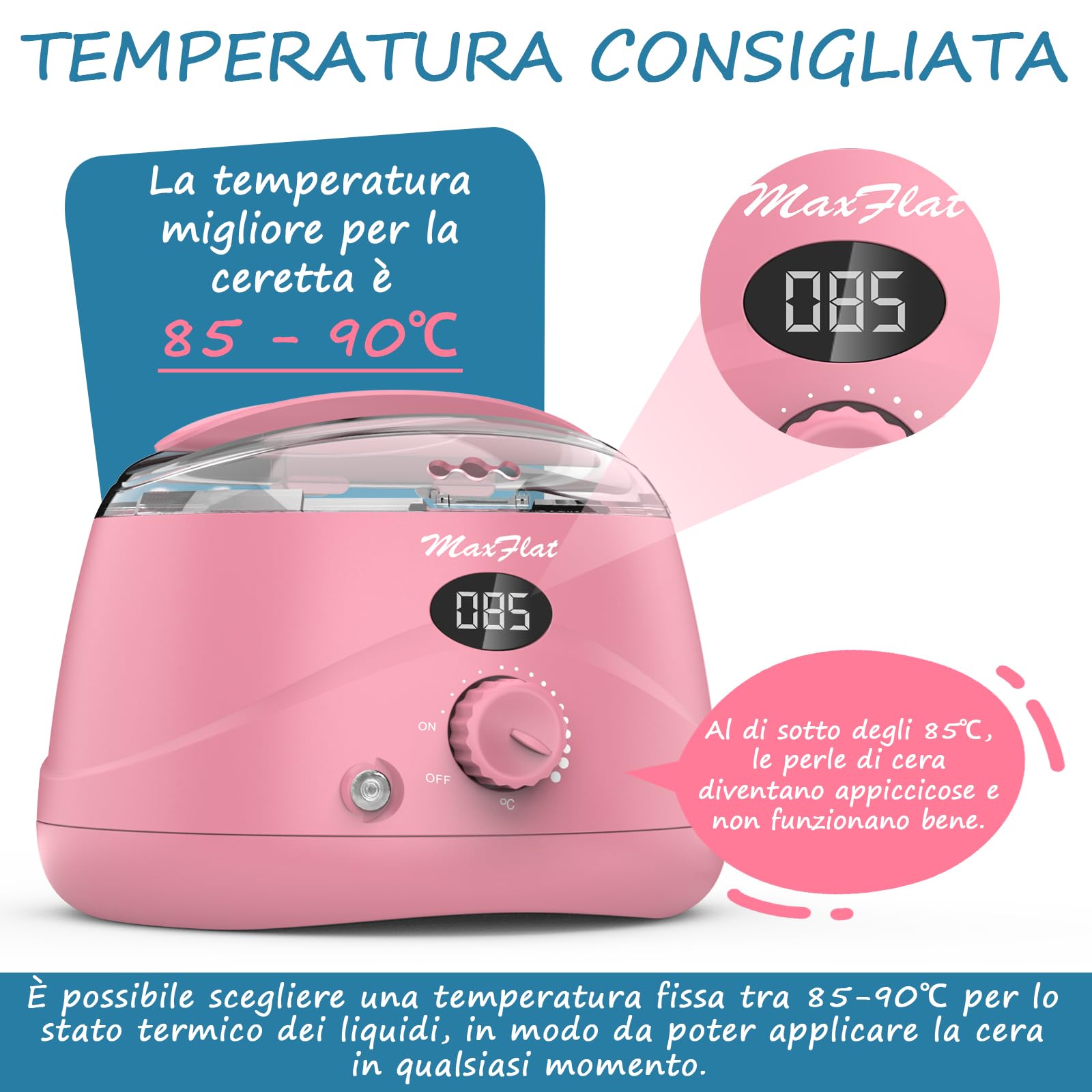 Scaldacera, scaldacera professionale ceretta brasiliana scalda cera per ceretta con cera brasiliana kit completo (Pink)
