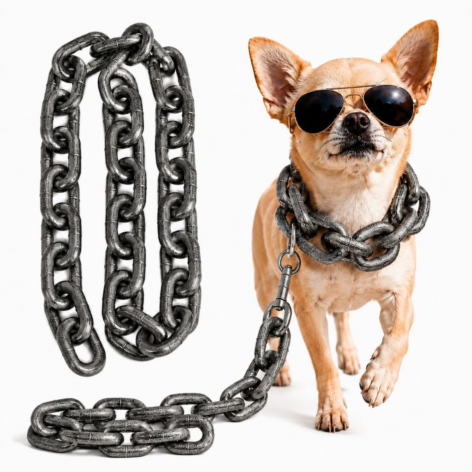 Faux Iron Dog Chain Lead 1.5m, Lightweight Plastic Big Chain Leash for Small Dogs and Cats, Funny Pet Photo Prop, Heavy Look Costume Accessory for Chihuahua, Yorkie, Puppy, Black (C-1.5m)