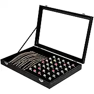 HEALLILY Velvet Jewelry Box for Women, Necklace Box, Ring Organizer, Jewelry Display Tray, Jewelry Organizer Box, Ring Earring Necklace Stud Organizer Empty Plate for Women Men(Black)