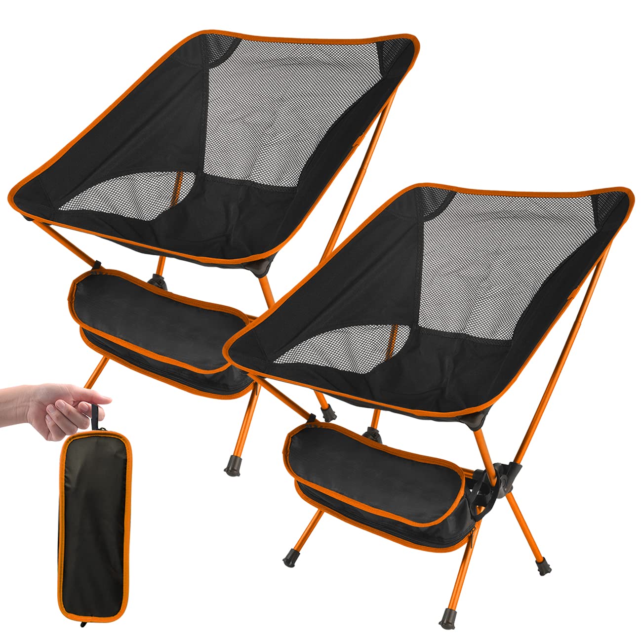SOPPY [2 Pack Ultra Lightweight Folding Camping Chair, Portable Backpacking Chair, Heavy Duty 135kg Capacity, Outdoor Chairs with Carry Bag for Camping, Garden, Fishing, Beach,BBQs - Orange