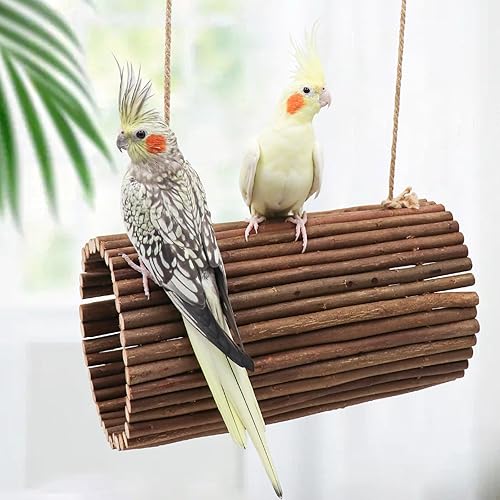 Miniatura 3 de Juguetes de columpio para loros, soporte colgante para pájaros, hamaca de loro de madera de sauce natural, accesorios para jaula de pájaros,