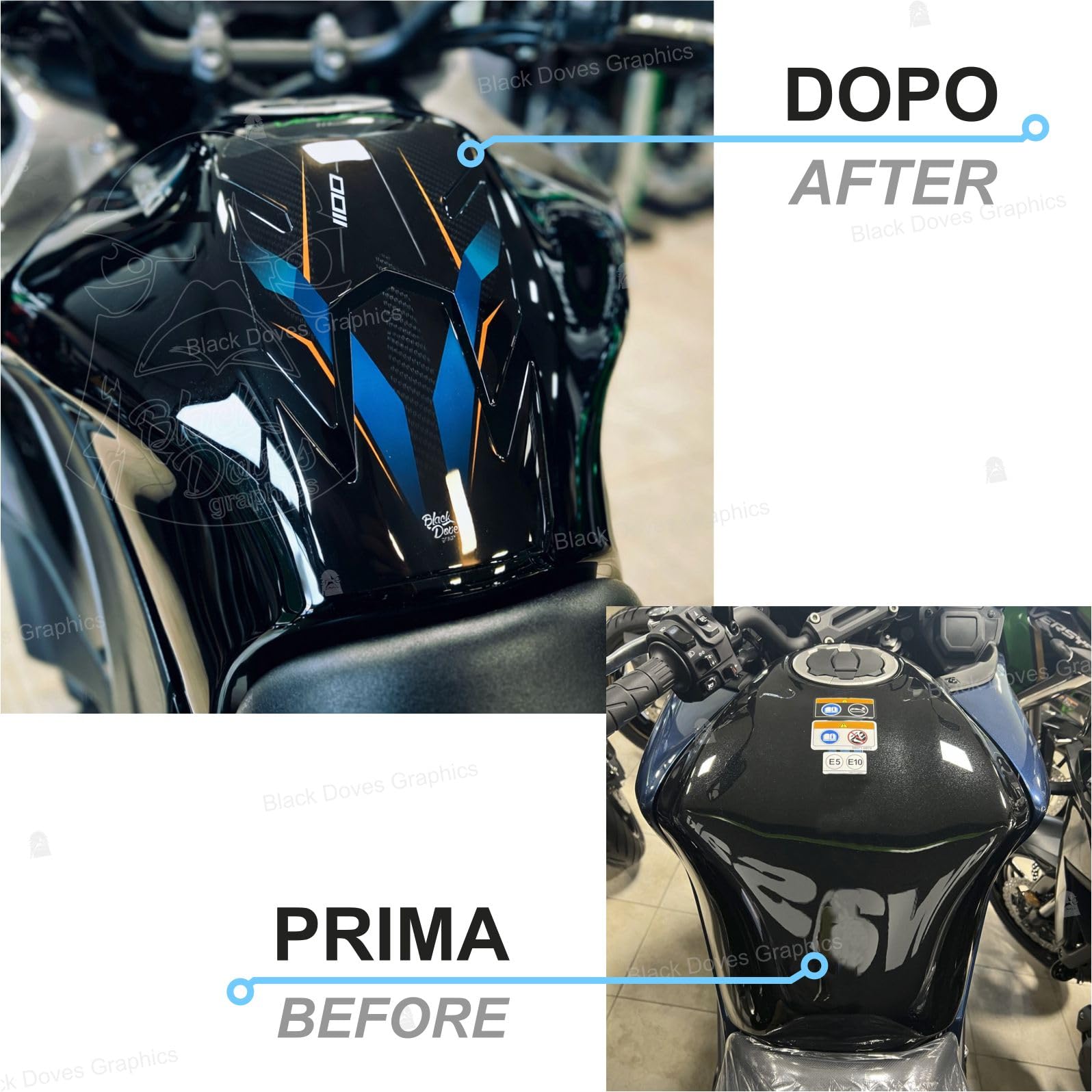 Black Doves Graphics 3D-Aufkleber aus Harz kompatibel mit Kawasaki Versys 1100 SE 2026 (BU1) | Made in Italy (Tankschutz)