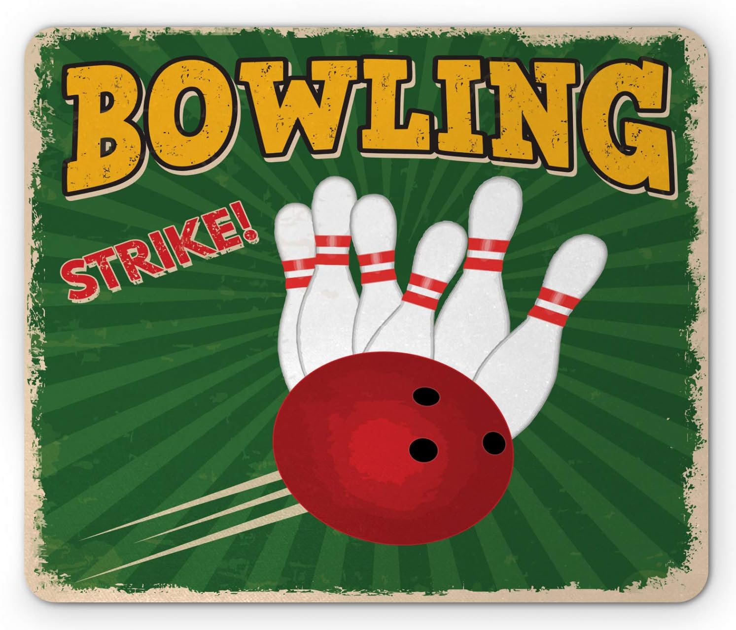 Ambesonne Vintage Mouse Pad, Bowling Balls and Pins Design Western Sport Hobby Leisure Winner Art Print, Rectangle Non-Slip Rubber Mousepad, Standard Size, Jade Green