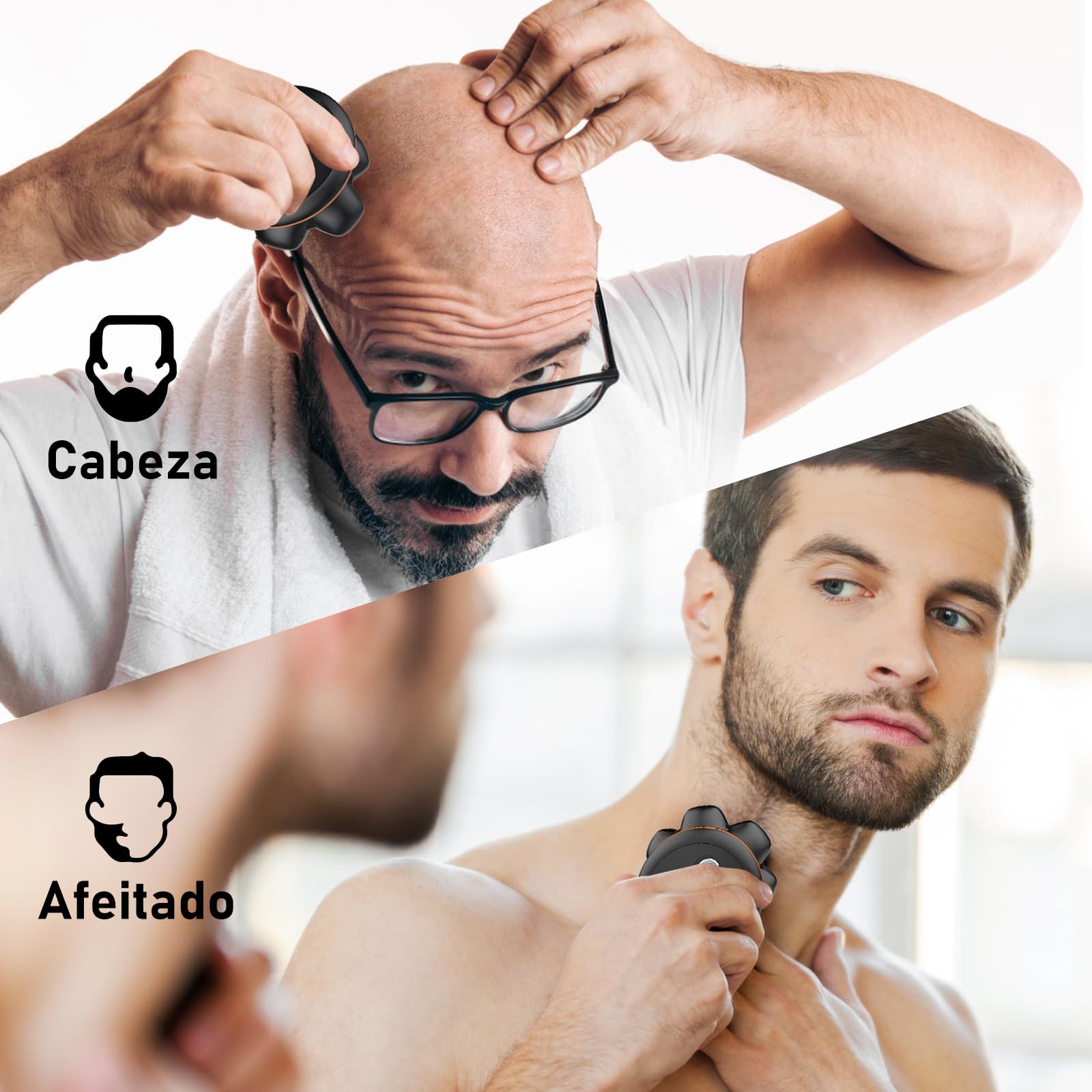 MAXGROOM Afeitadora Cabeza Hombre, Maquina Afeitar Hombre, Afeitadora para Calva en Seco y Húmedo, Batería de Larga Duración, 7 Cabezales, Magnético, 100% impermeable, Negro