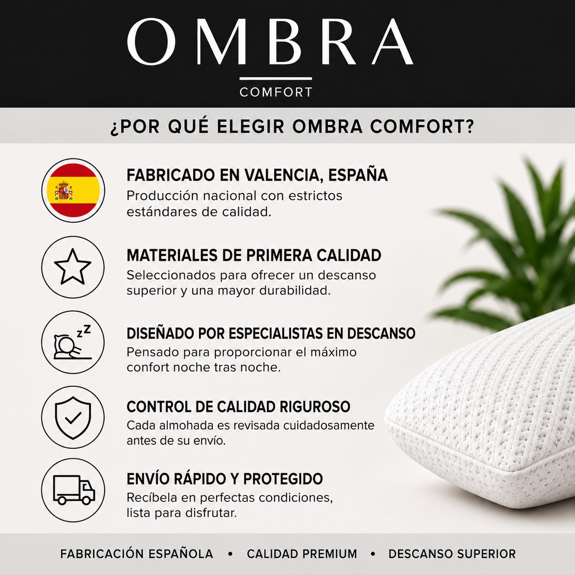 Almohada Viscoelástica 150 cm | Aloe Vera, Firmeza Media | Soporte cervical ergonómico · Antiácaros, antibacteriana e hipoalergénica · Funda lavable a máquina · Hecha en España