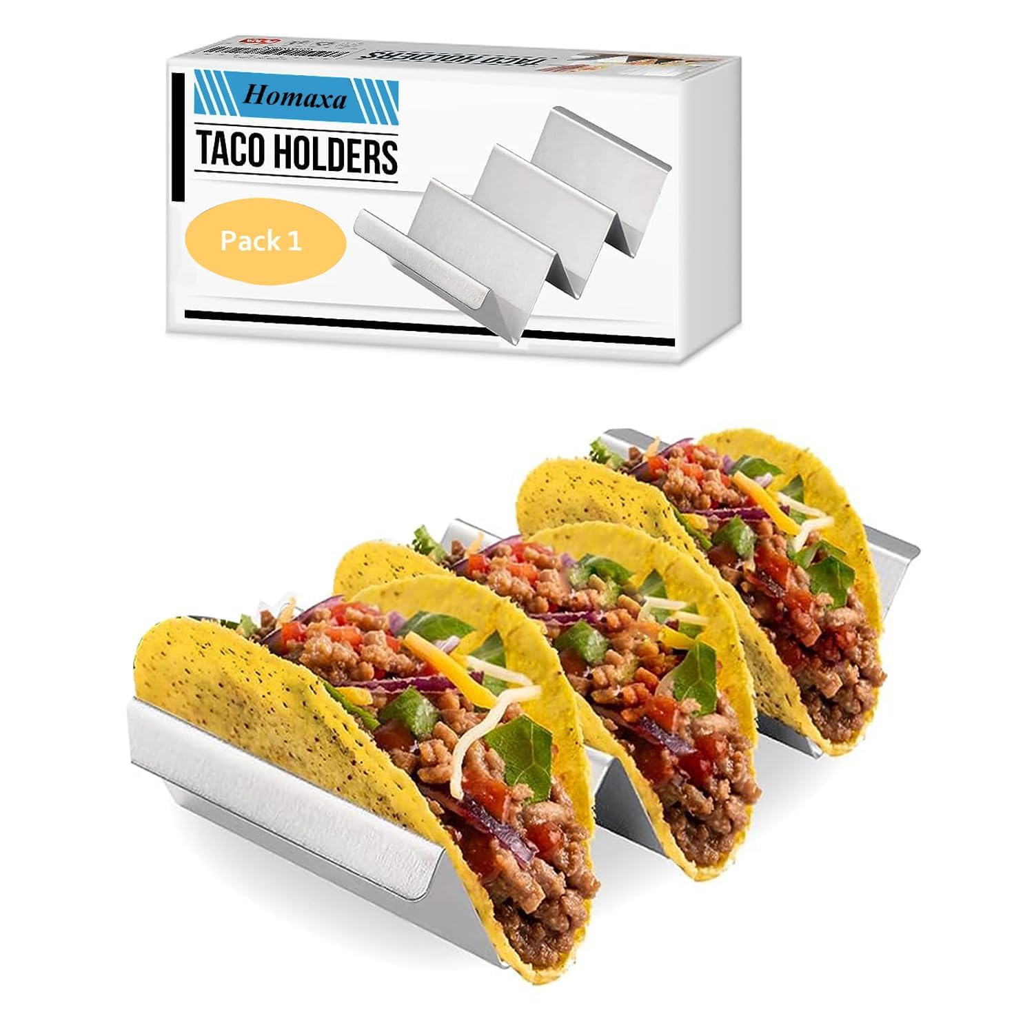 Honexa Taco Holders 1 Packs - Stainless Steel Taco Stand Rack Tray Style by, Oven Safe for Baking, Dishwasher and Grill Safe