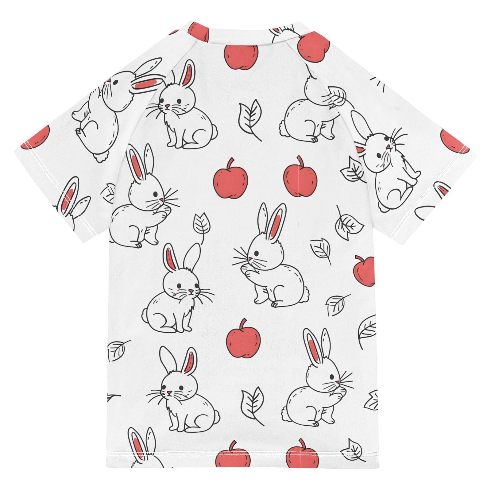 ALAZA Boys Rash Guard Swimming Shirt for Boys Short Sleeve Rabbit and Fruits UPF 50+ 5-6T